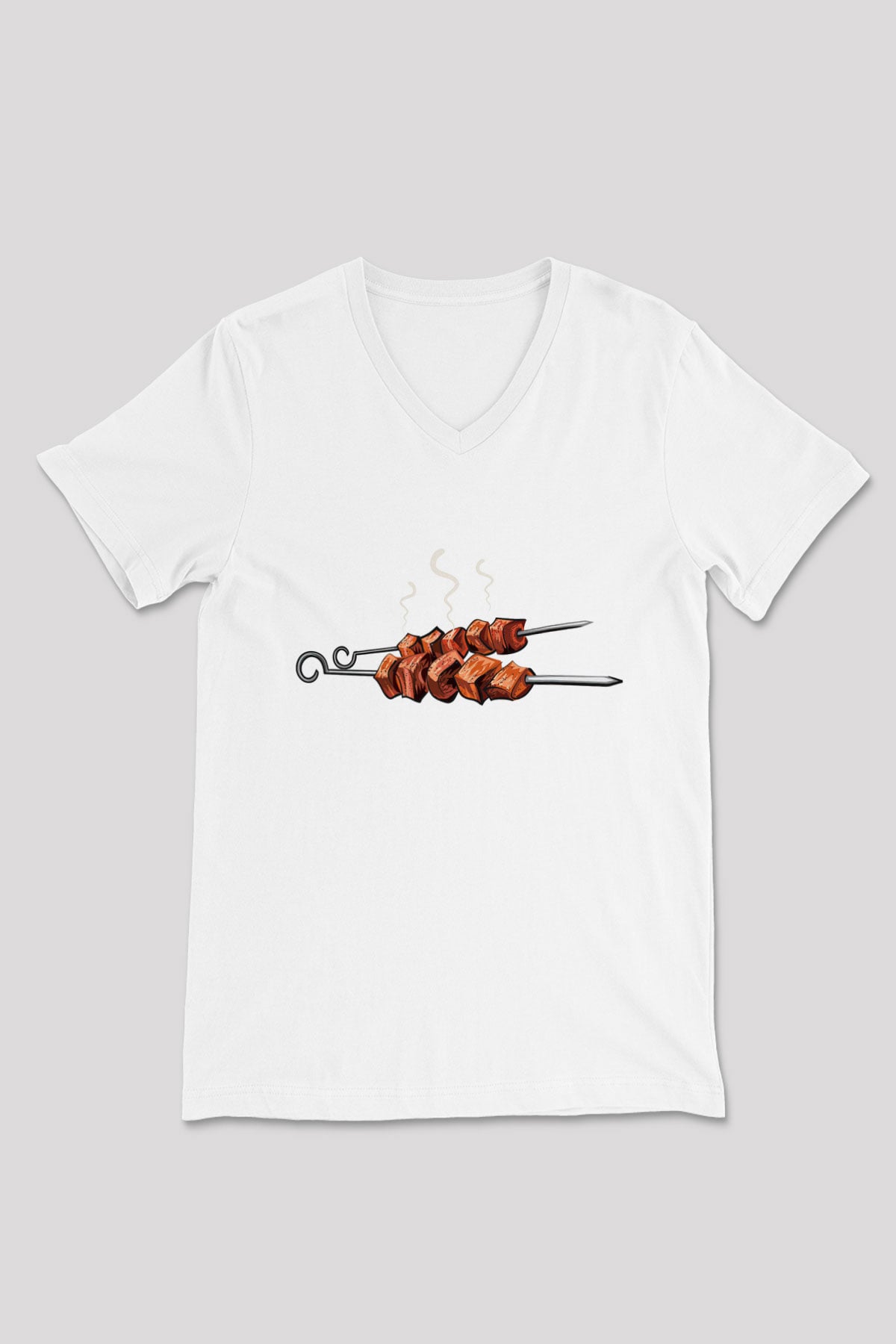 Kebapçı Beyaz Unisex V Yaka Tişört T-Shirt