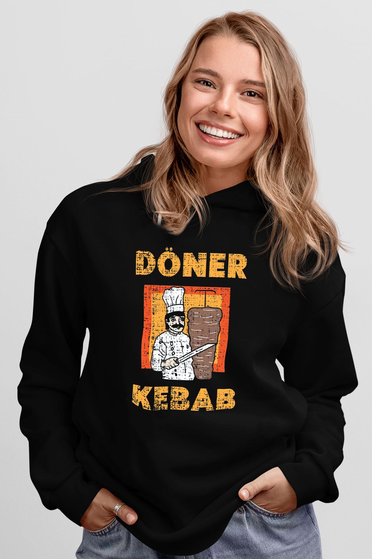 Kebapçı Siyah Unisex Kapüşonlu Sweatshirt