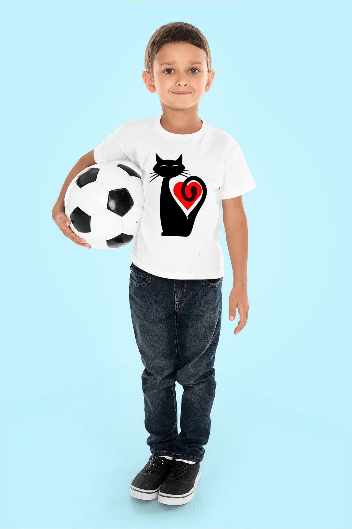 Kedi Baskılı Beyaz Unisex Çocuk Tişört