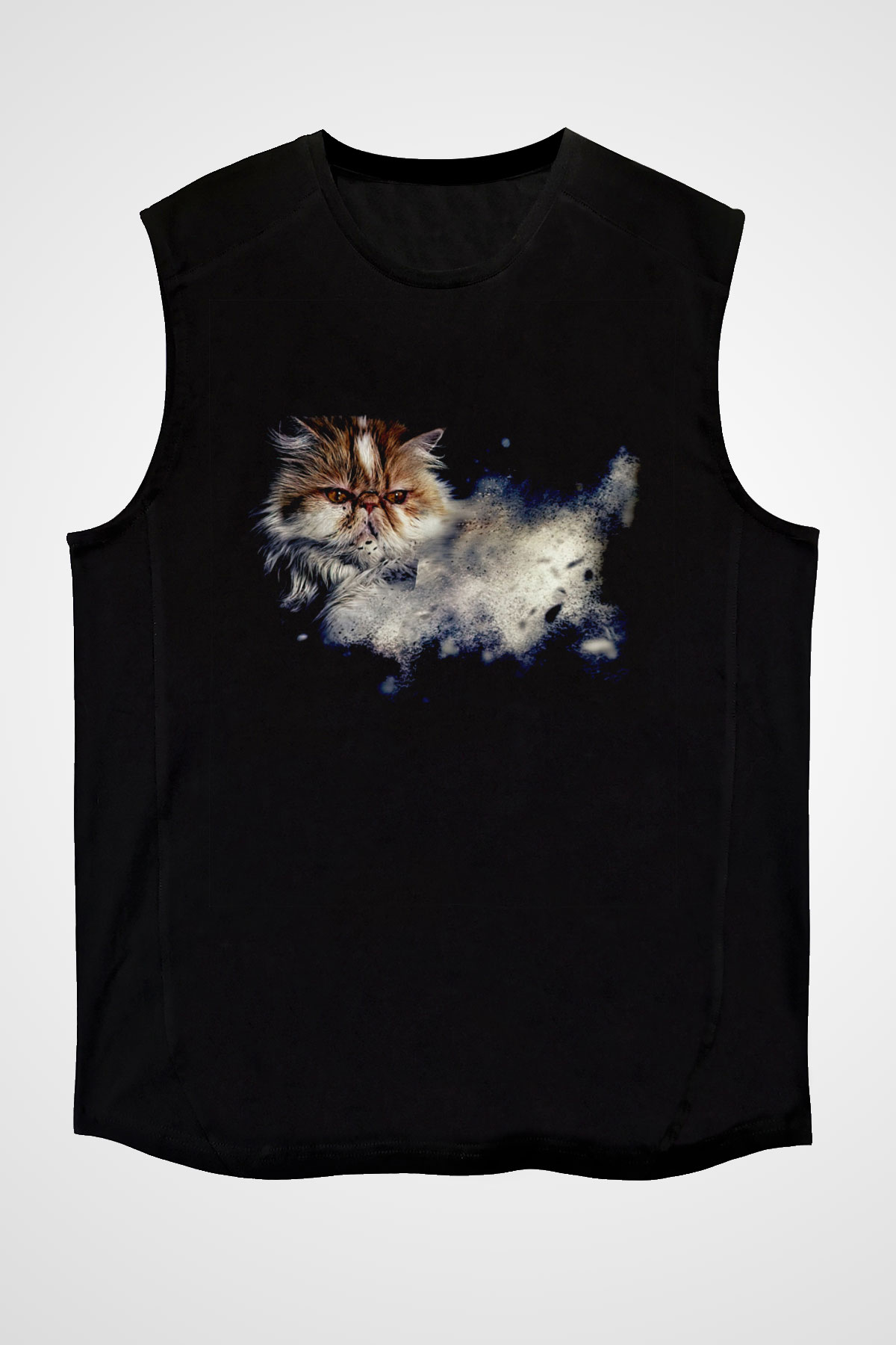 Kedi Baskılı Unisex Siyah  Kolsuz Tişört