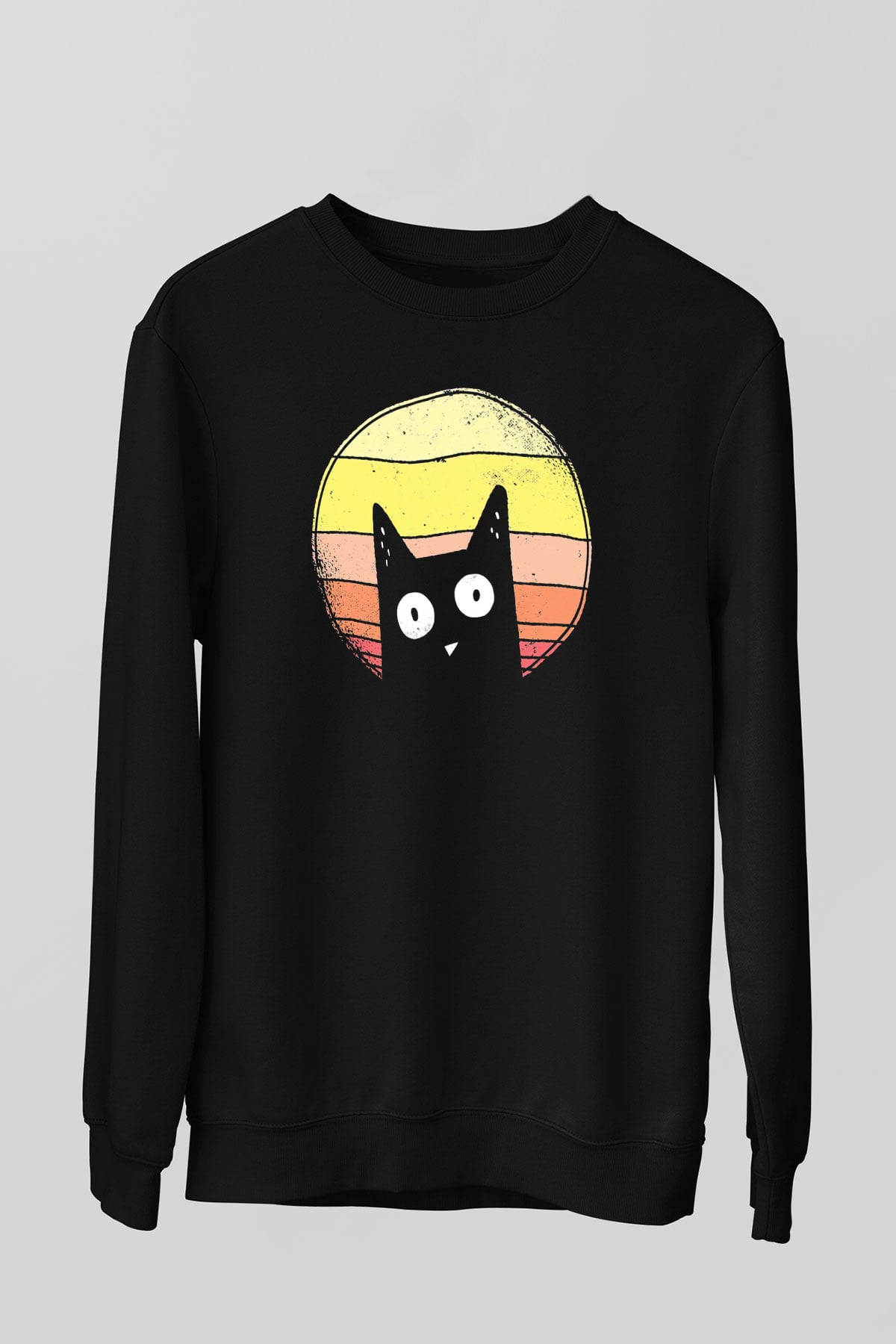 Kedi Baskılı Unisex Siyah  Sweatshirt