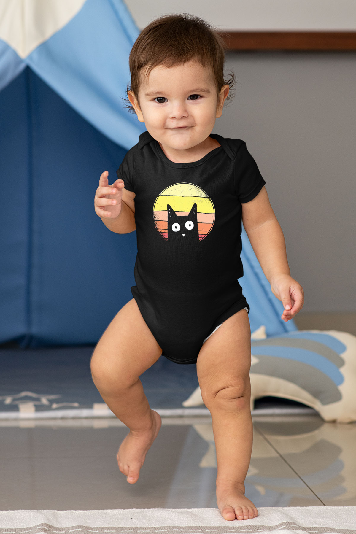 Kedi BaskılıSiyah Tshirt Bebek Body - Zıbın