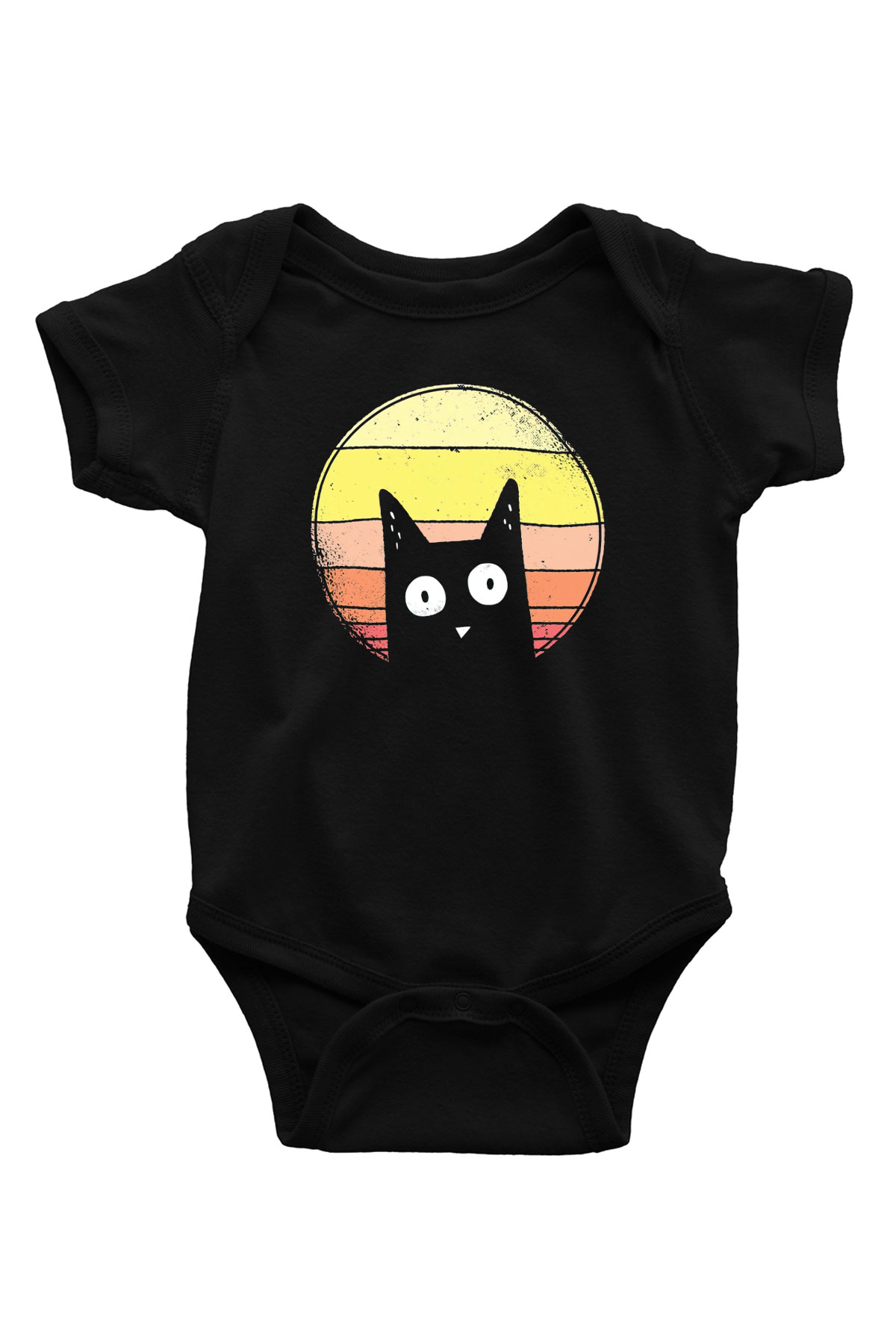 Kedi BaskılıSiyah Tshirt Bebek Body - Zıbın