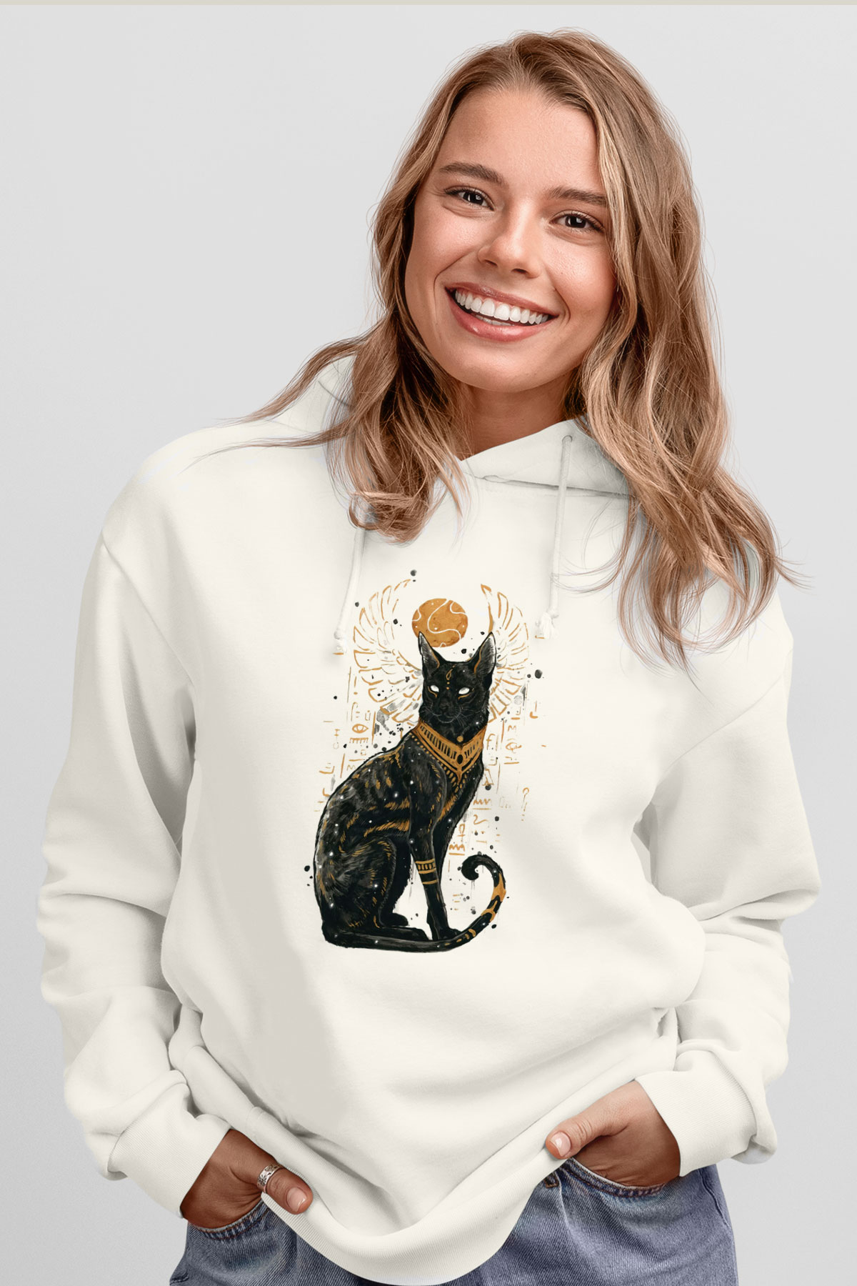 Kedi Beyaz Unisex Hoodie