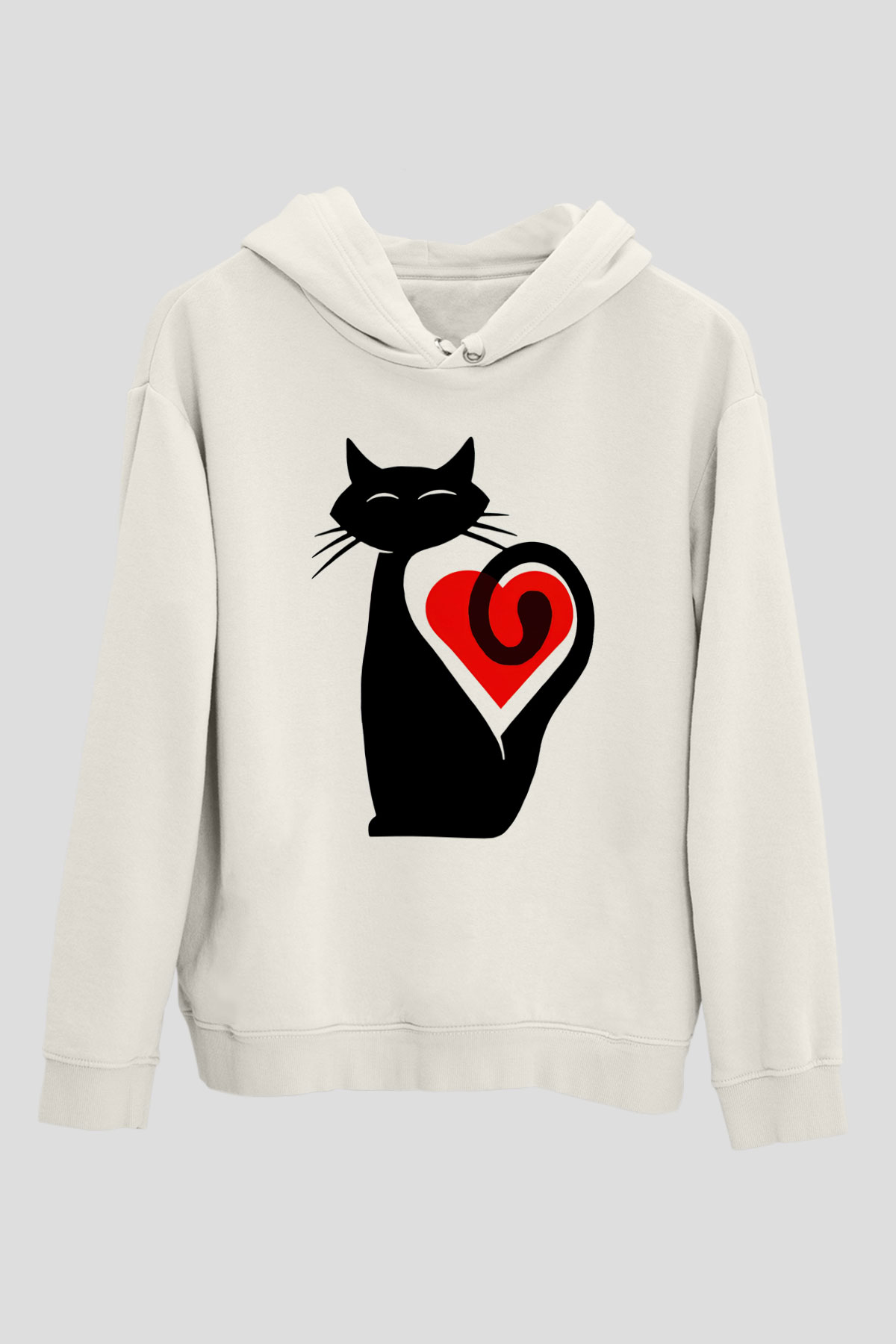 Kedi Beyaz Unisex Kapşonlu Sweatshirt