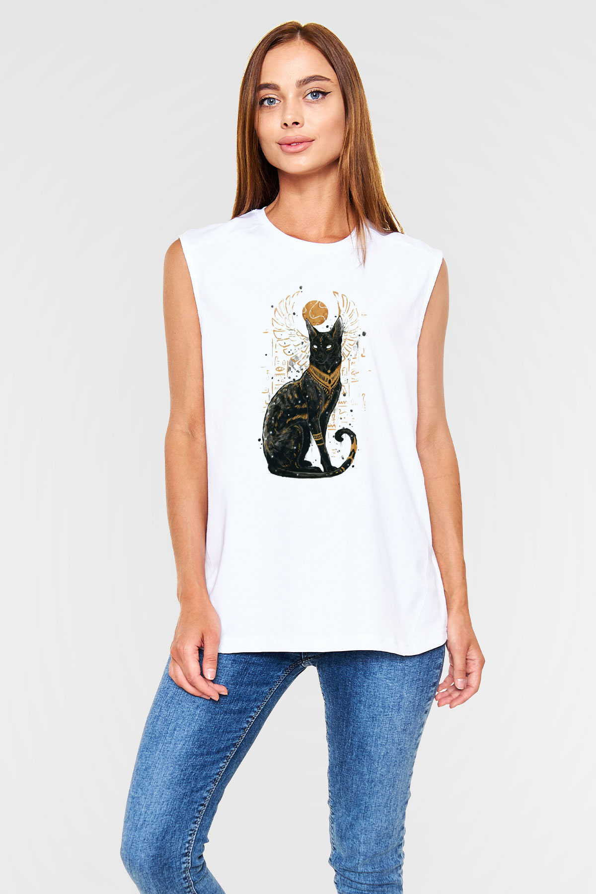 Kedi Beyaz Unisex Kolsuz Tişört
