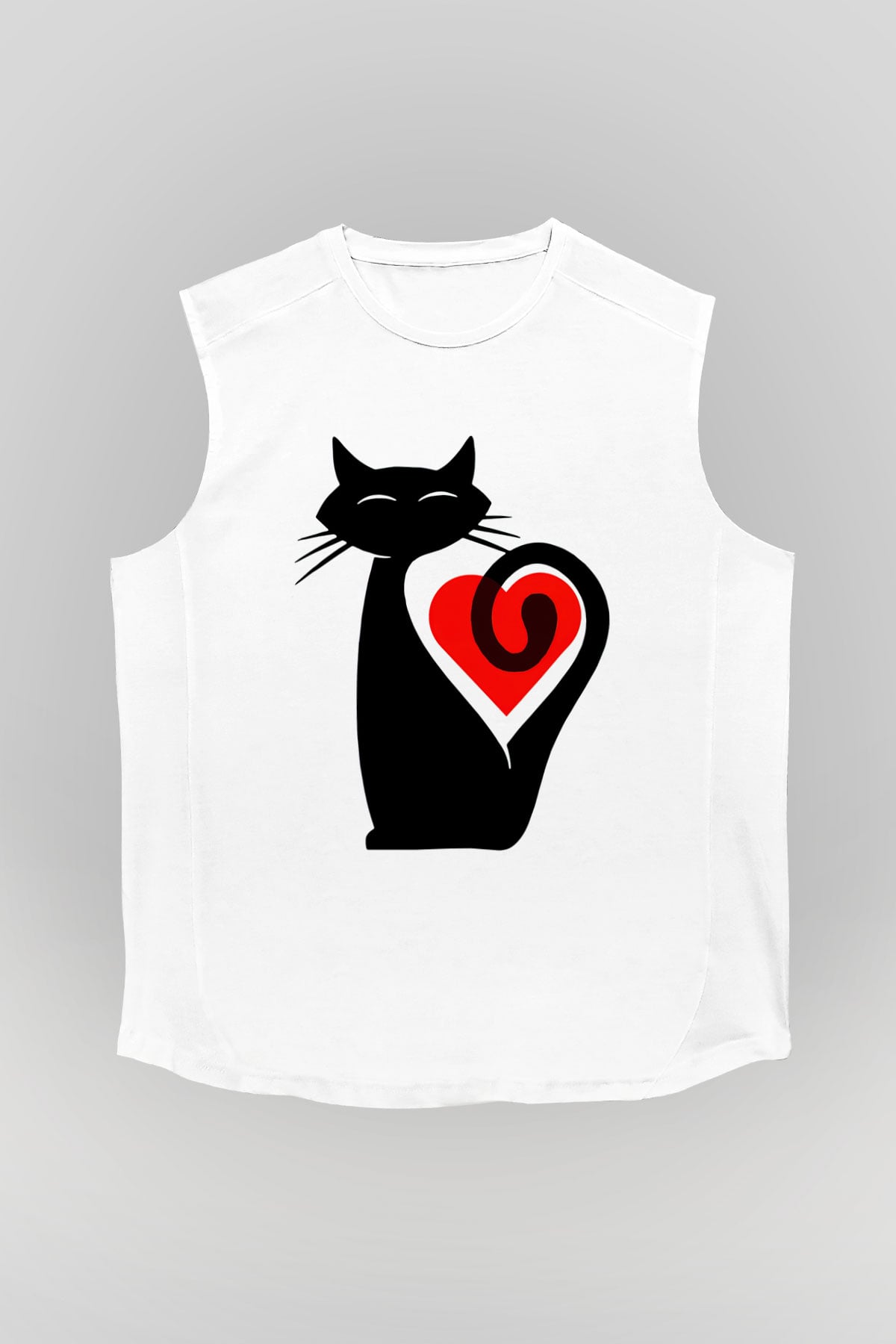 Kedi Beyaz Unisex Kolsuz Tişört