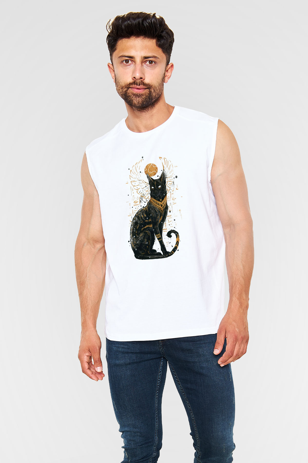 Kedi Beyaz Unisex Kolsuz Tişört