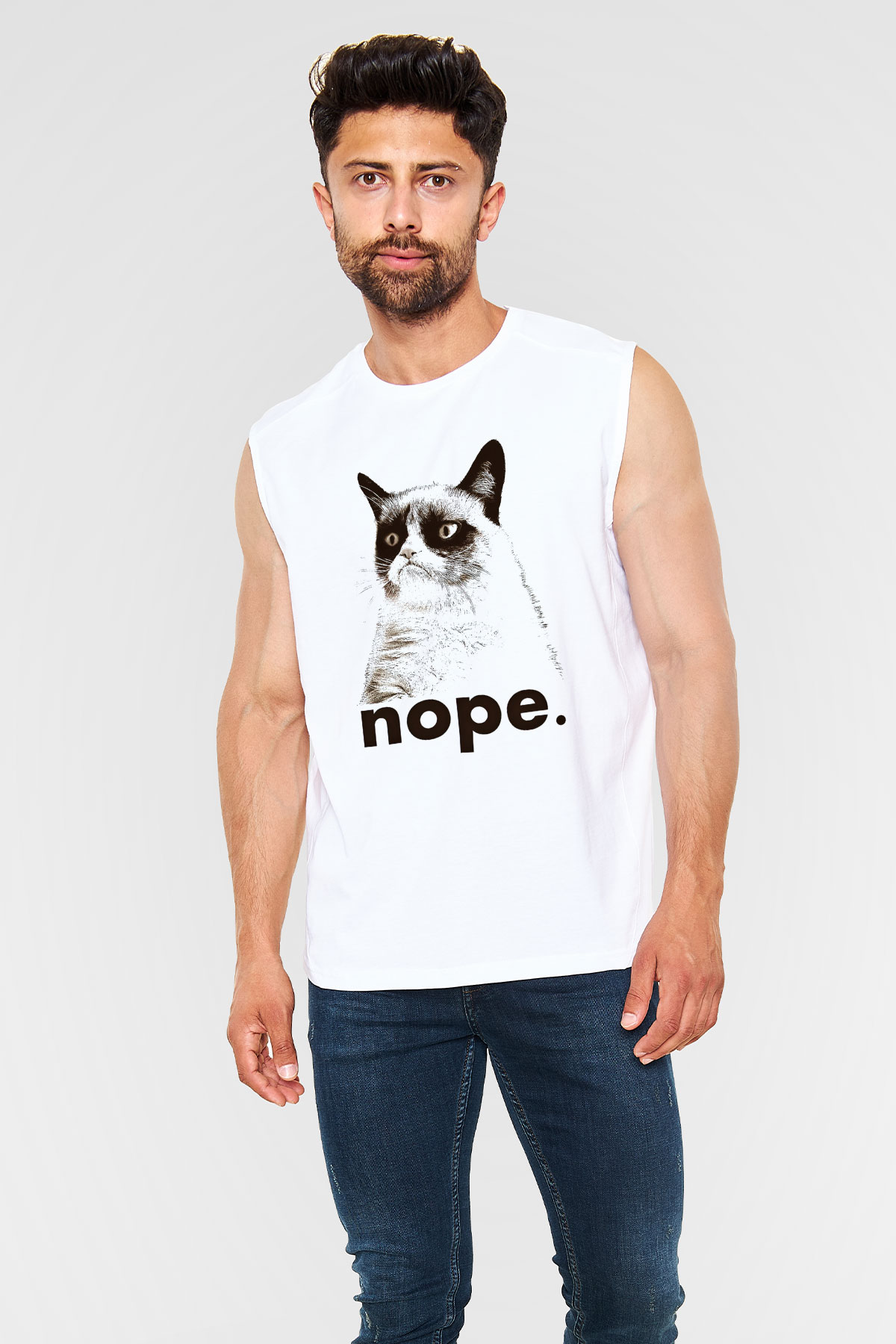 Kedi Beyaz Unisex Kolsuz Tişört