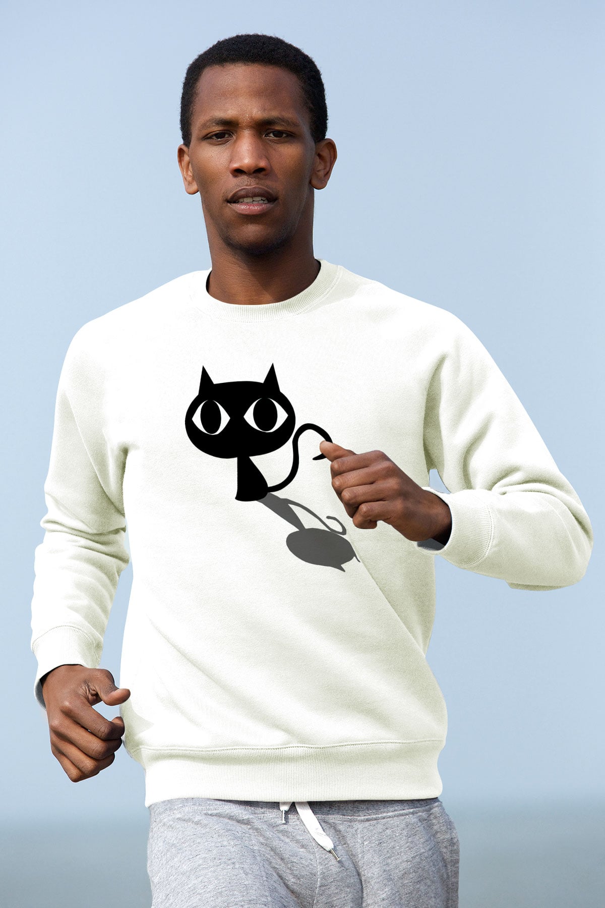 Kedi Beyaz Unisex Sweatshirt