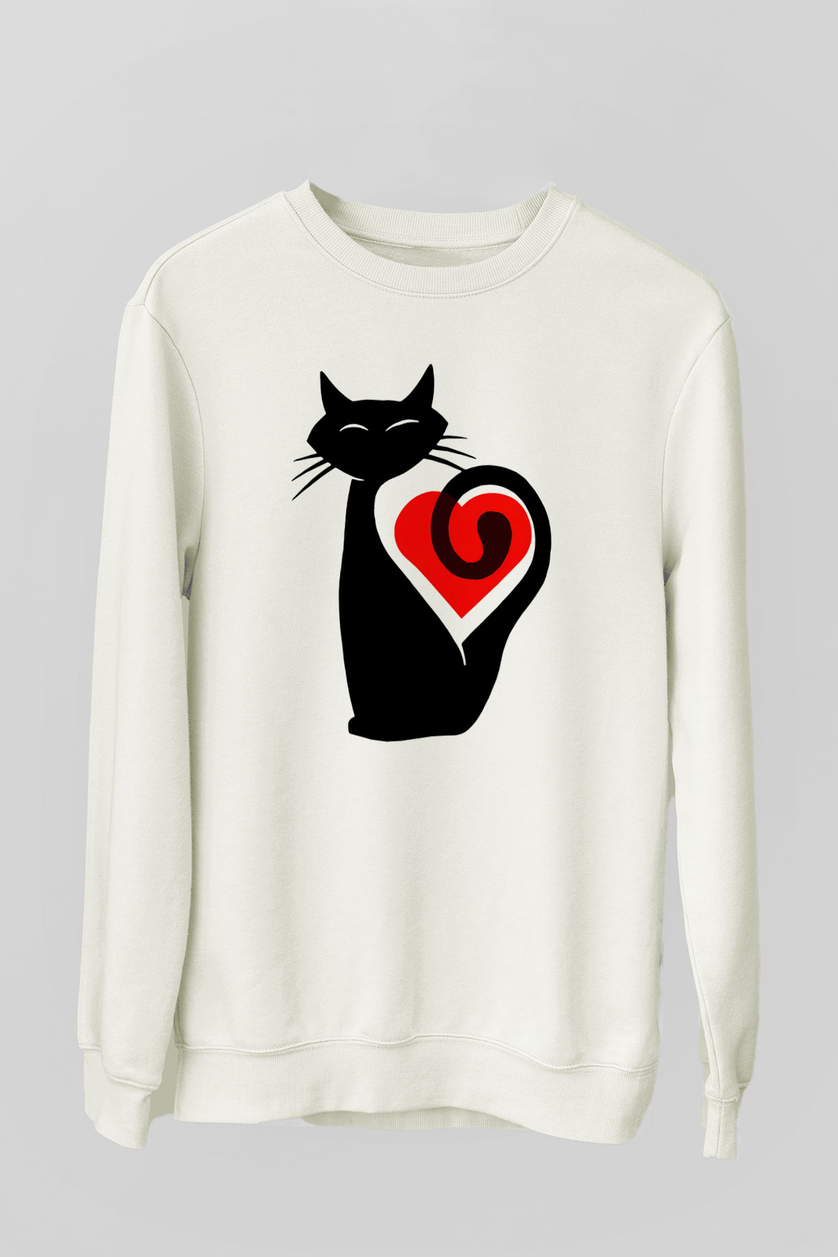 Kedi Beyaz Unisex Sweatshirt