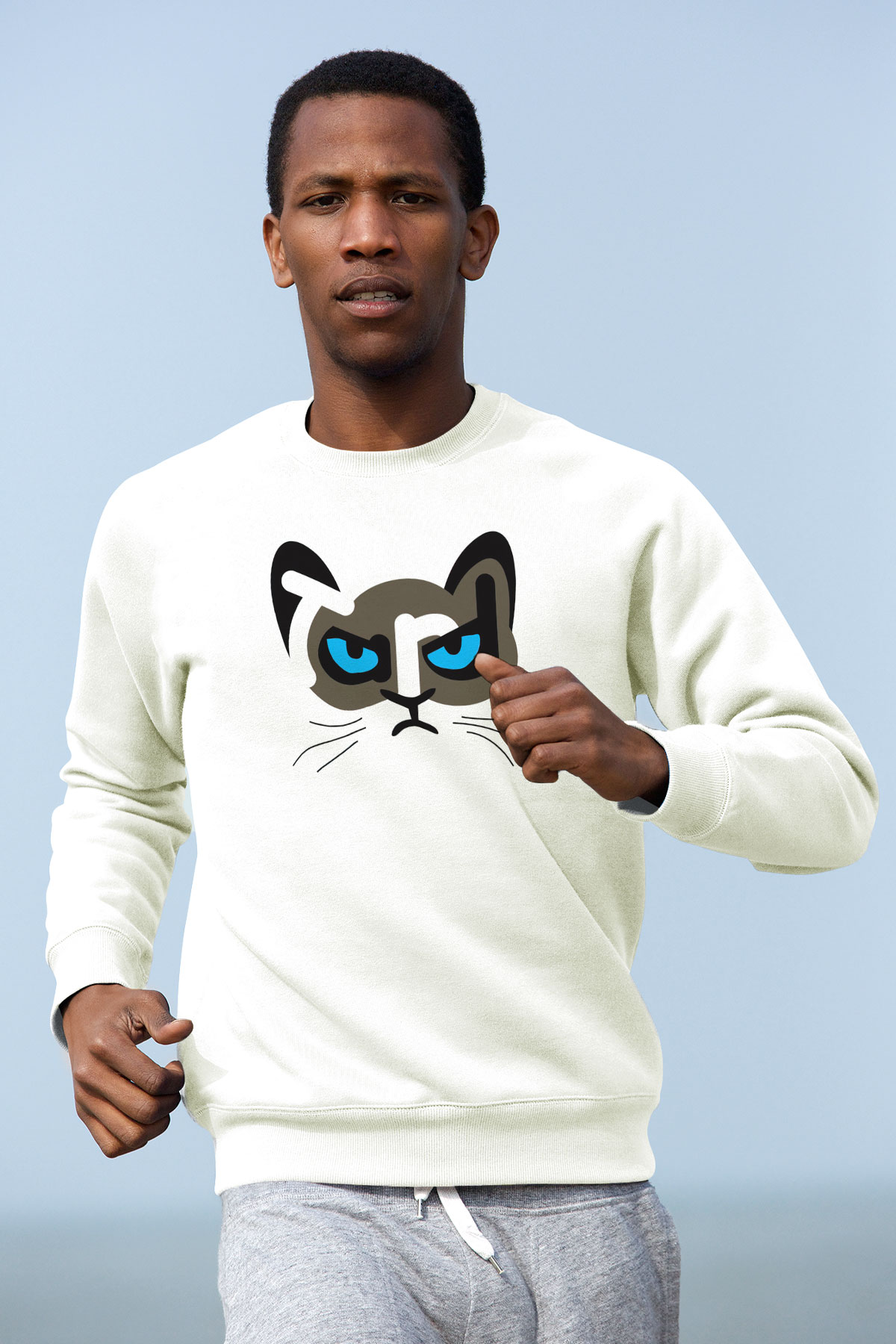 Kedi Beyaz Unisex Sweatshirt
