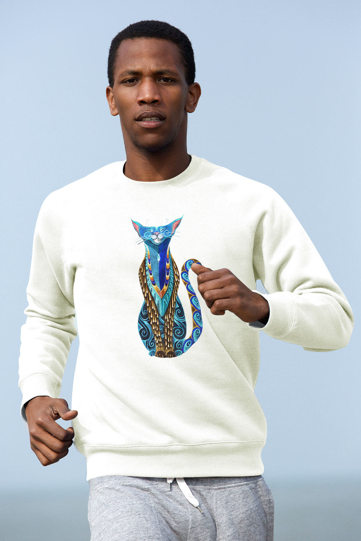 Kedi Beyaz Unisex Sweatshirt
