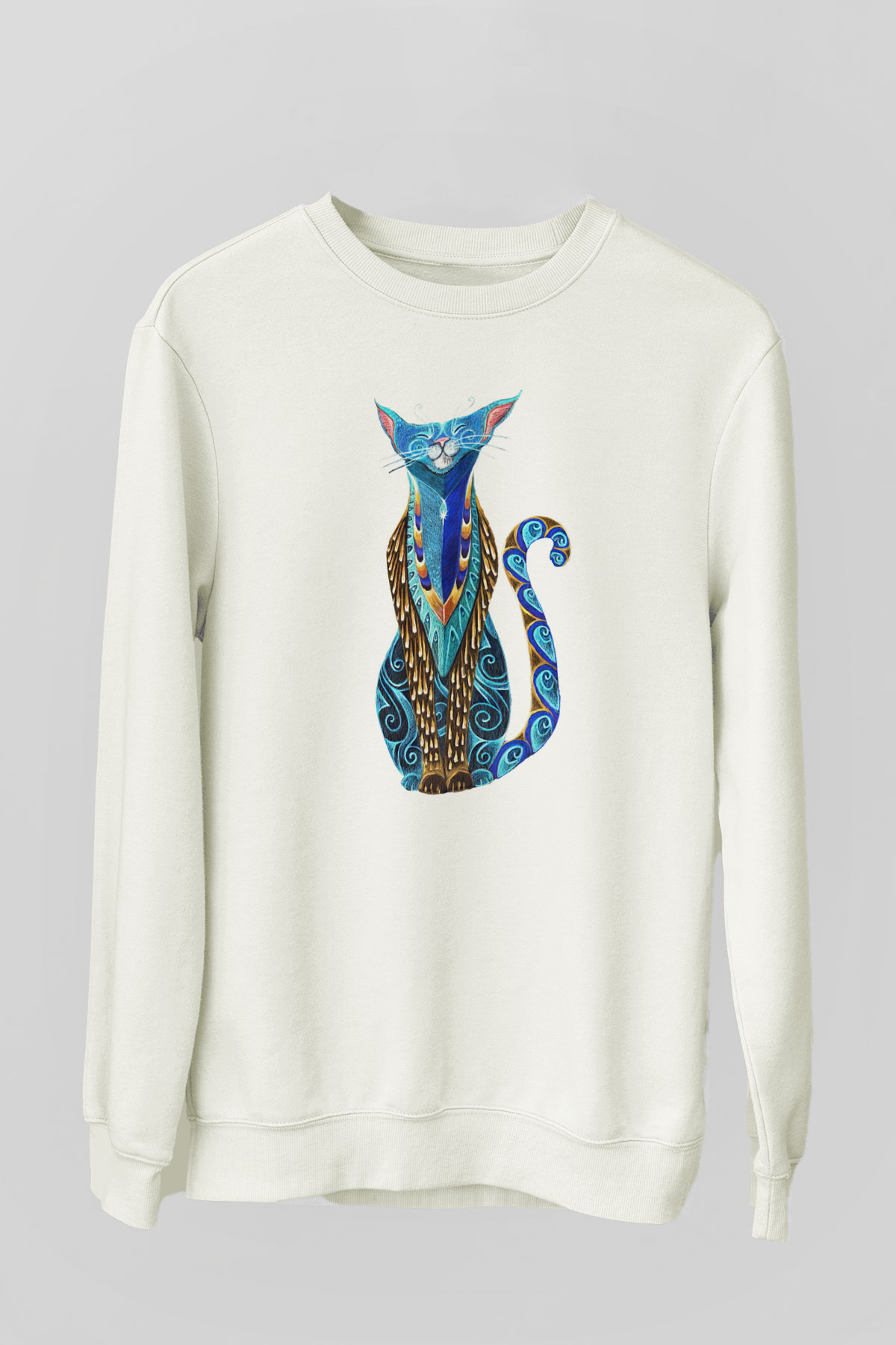 Kedi Beyaz Unisex Sweatshirt
