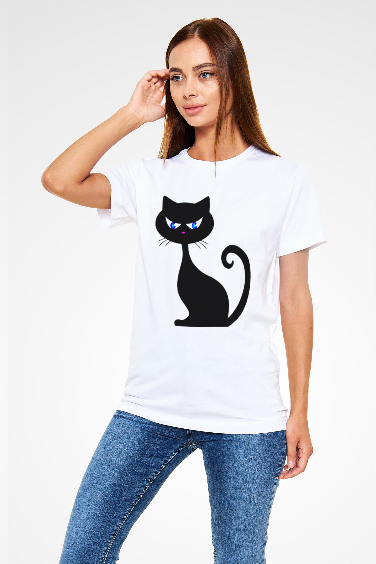Kedi Beyaz Unisex Tişört T-Shirt - TişörtFabrikası