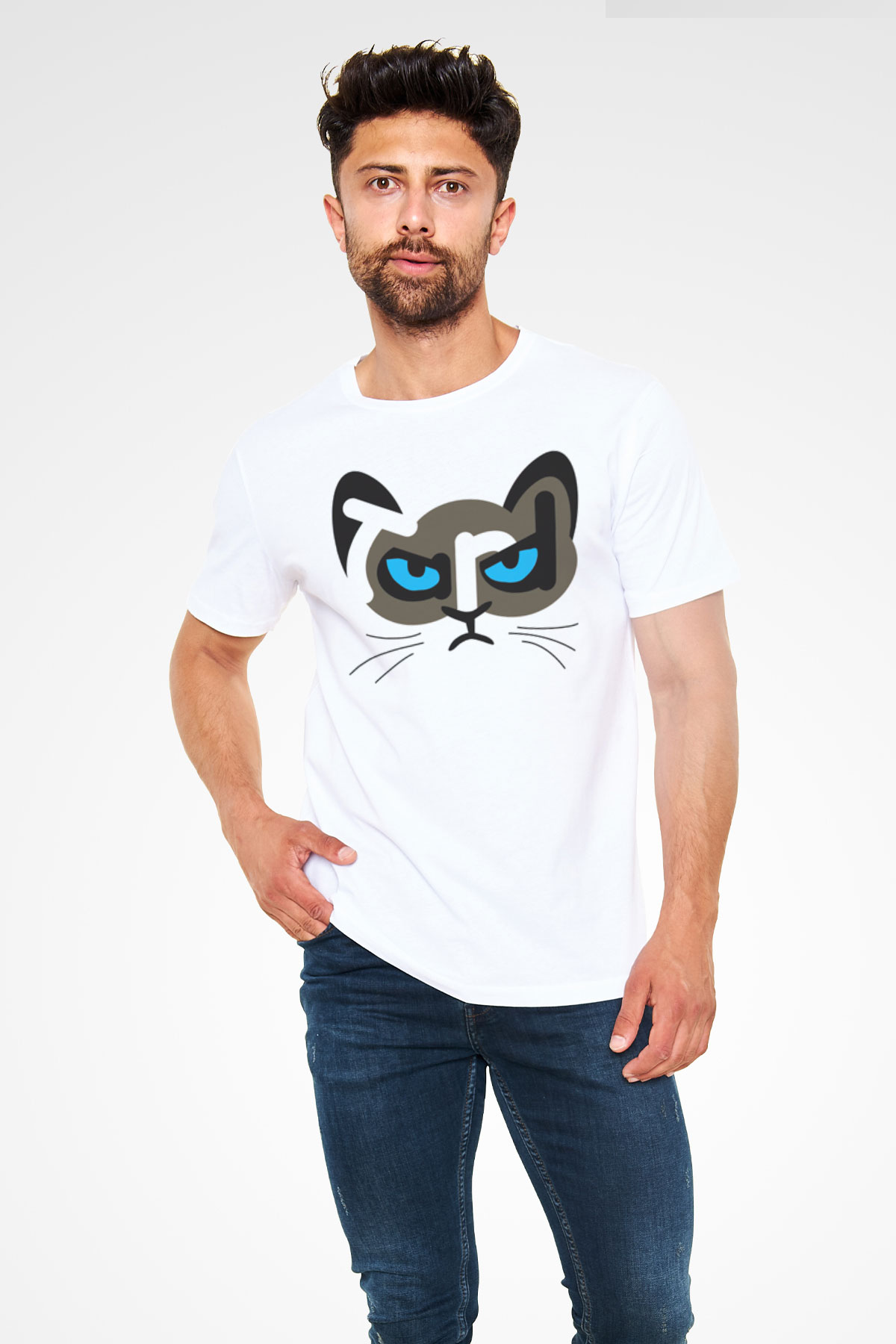 Kedi Beyaz Unisex Tişört T-Shirt - TişörtFabrikası