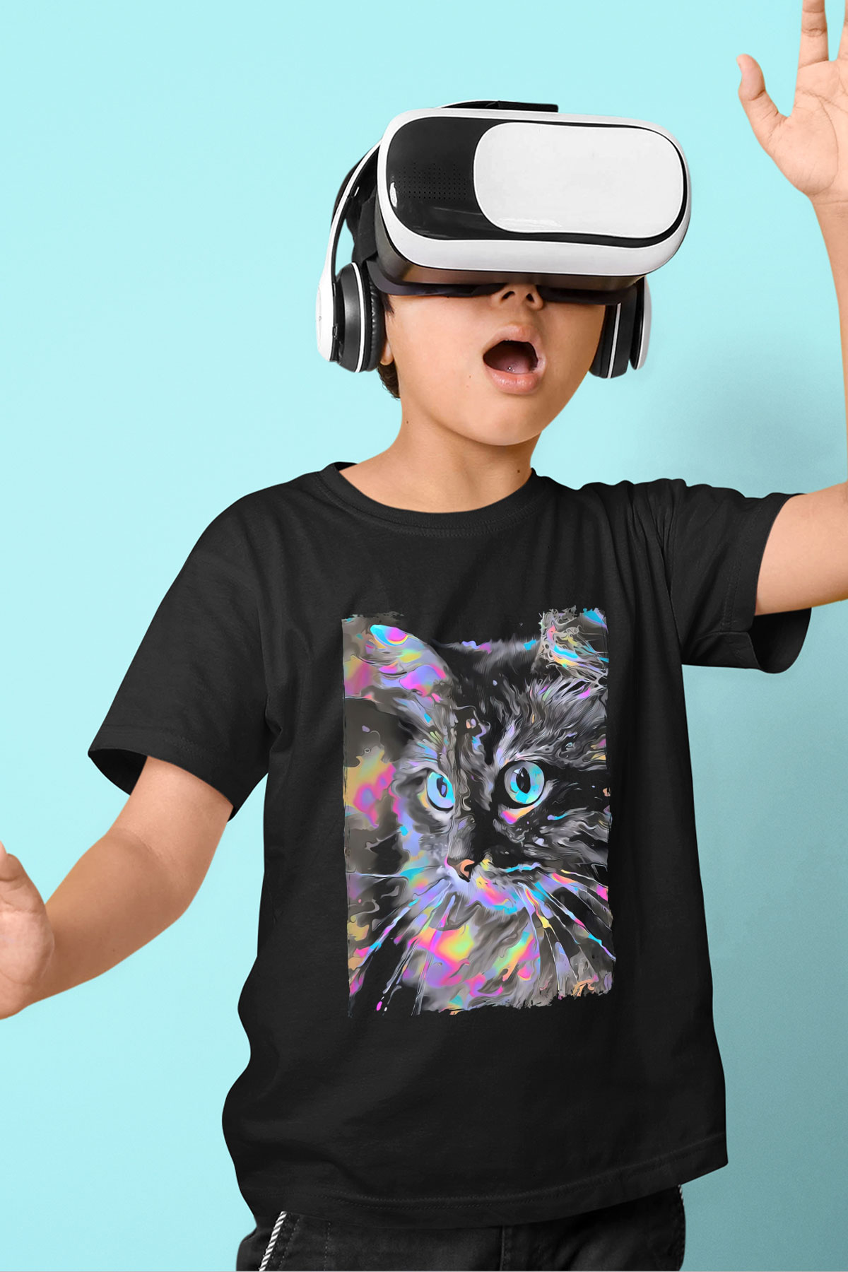 Kedi Siyah Unisex Çocuk Tişört