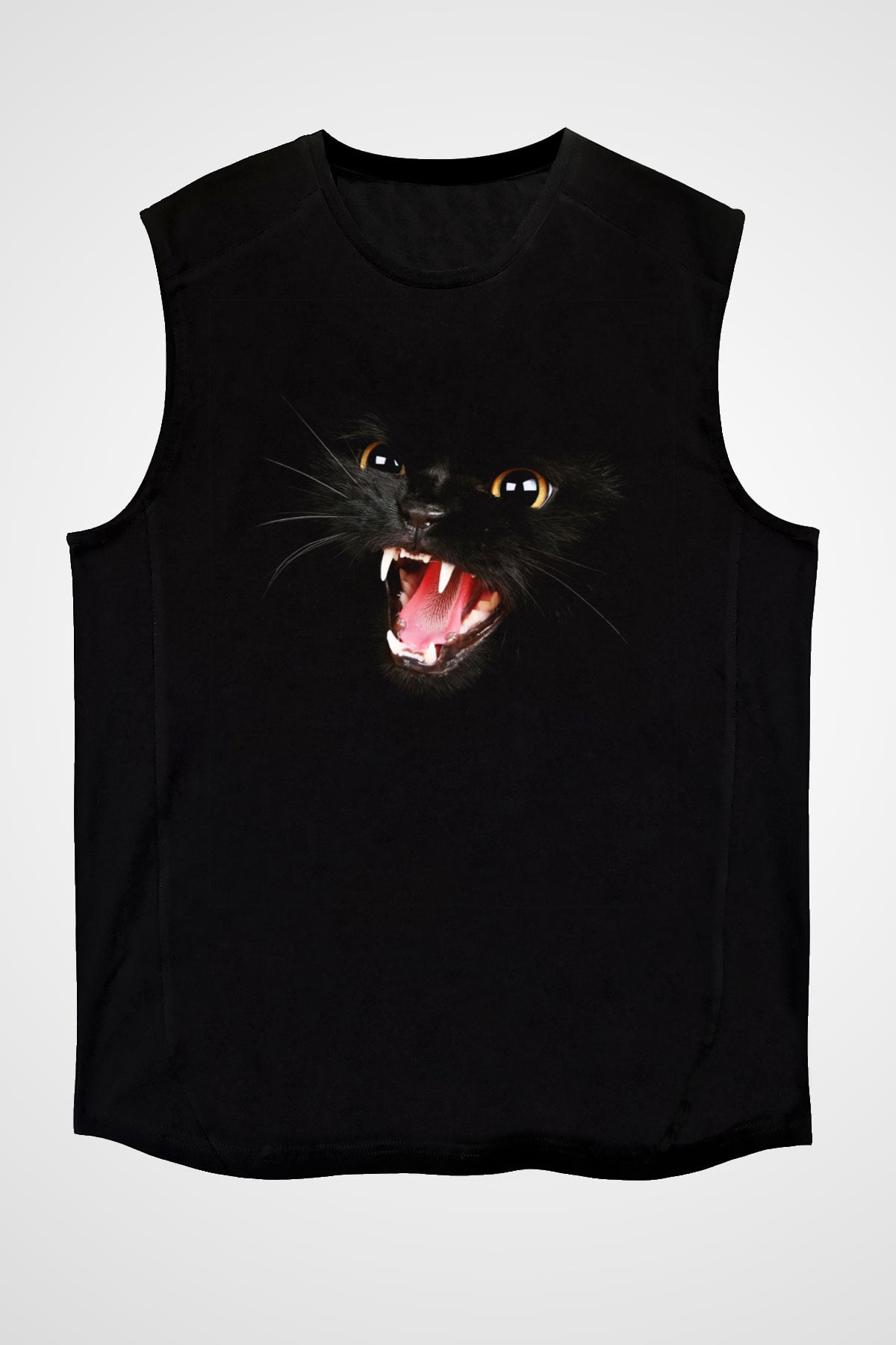 Kedi Siyah Unisex Kolsuz Tişört