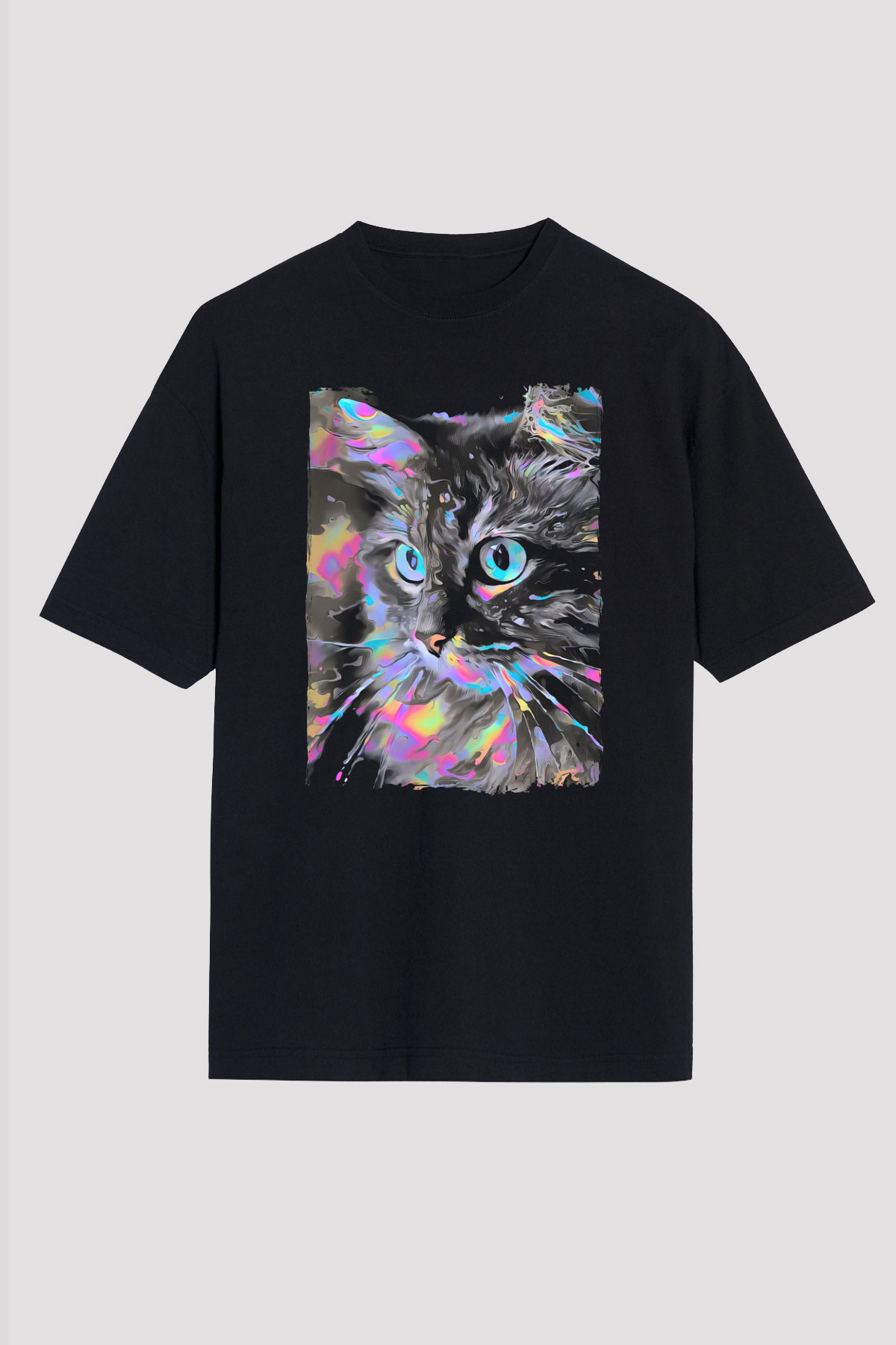 Kedi Siyah Oversize Tişört Oversize T-shirt - TişörtFabrikası