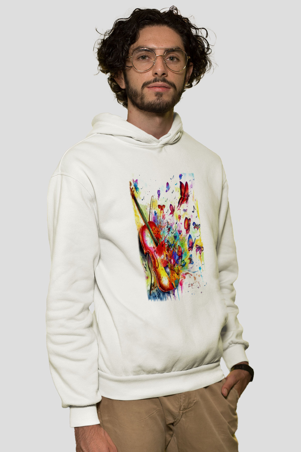 Kemancı Beyaz Unisex Hoodie