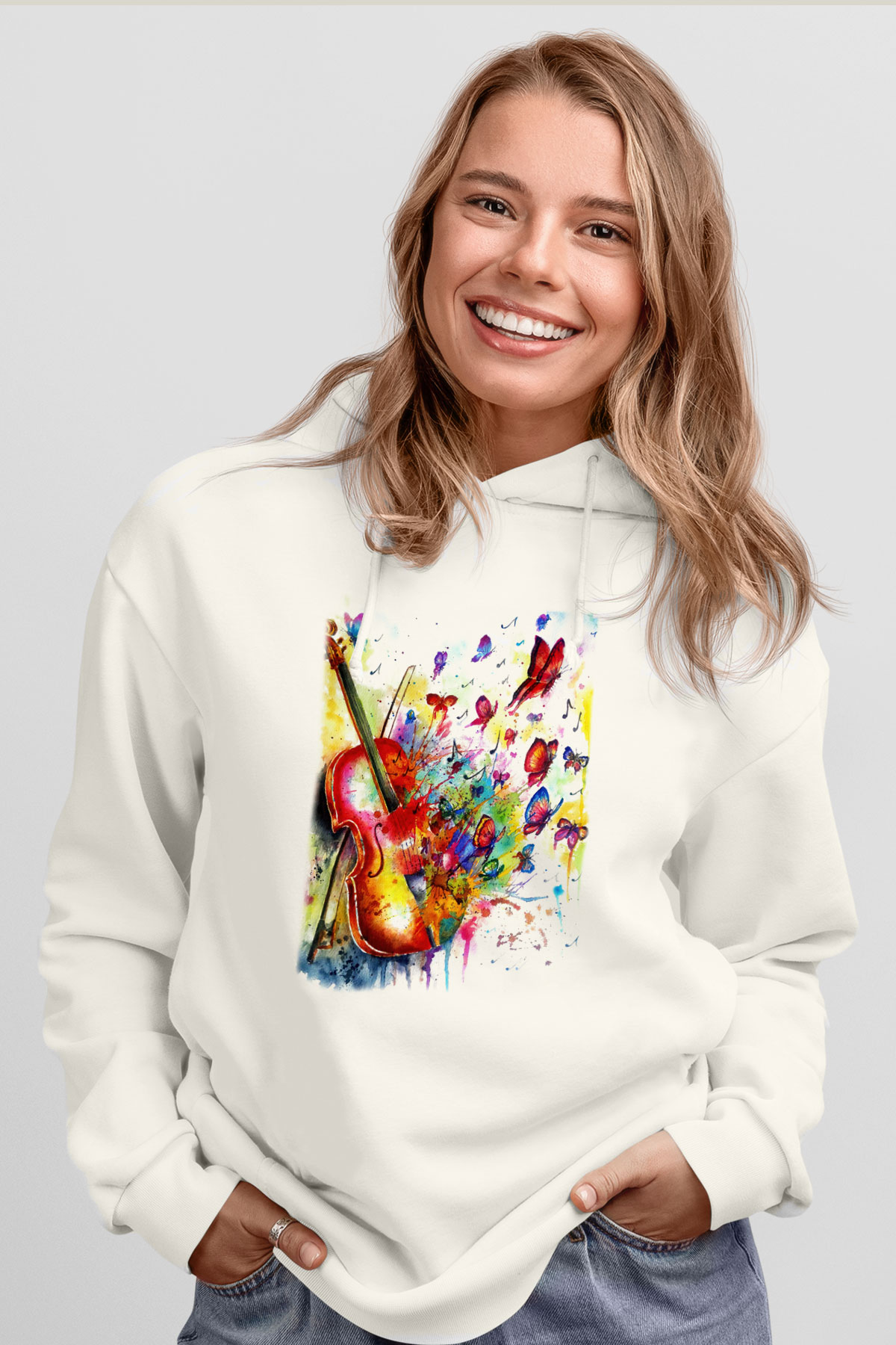 Kemancı Beyaz Unisex Hoodie