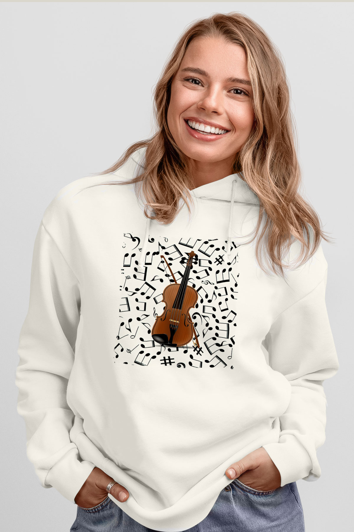 Kemancı Beyaz Unisex Kapüşonlu Sweatshirt
