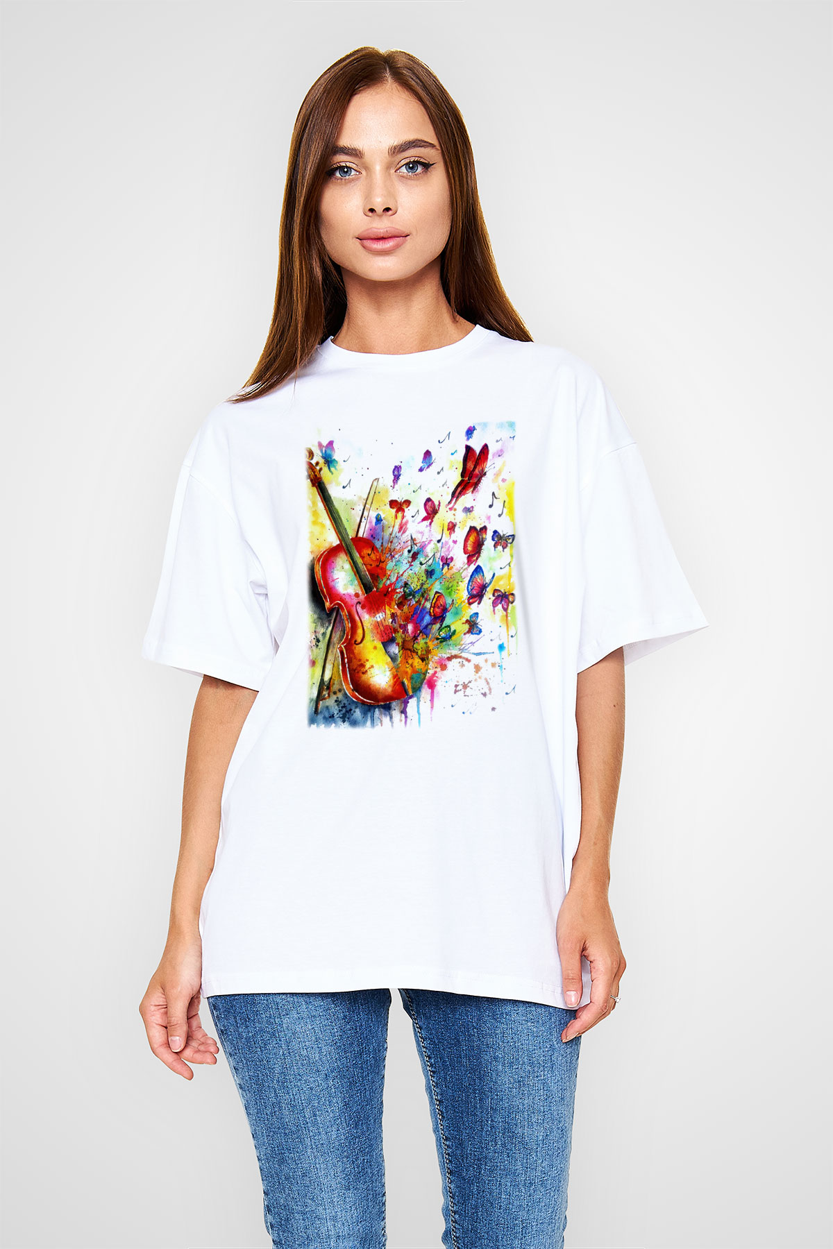 Kemancı Beyaz Unisex Oversize Tişört T-Shirt
