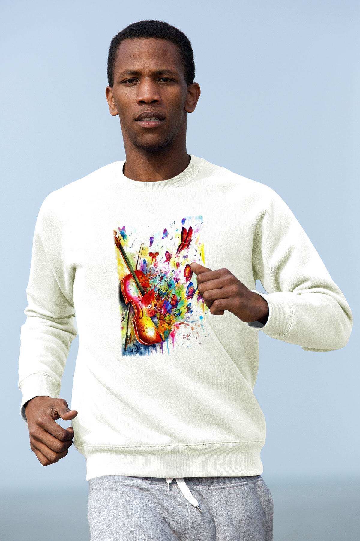 Kemancı Beyaz Unisex Sweatshirt