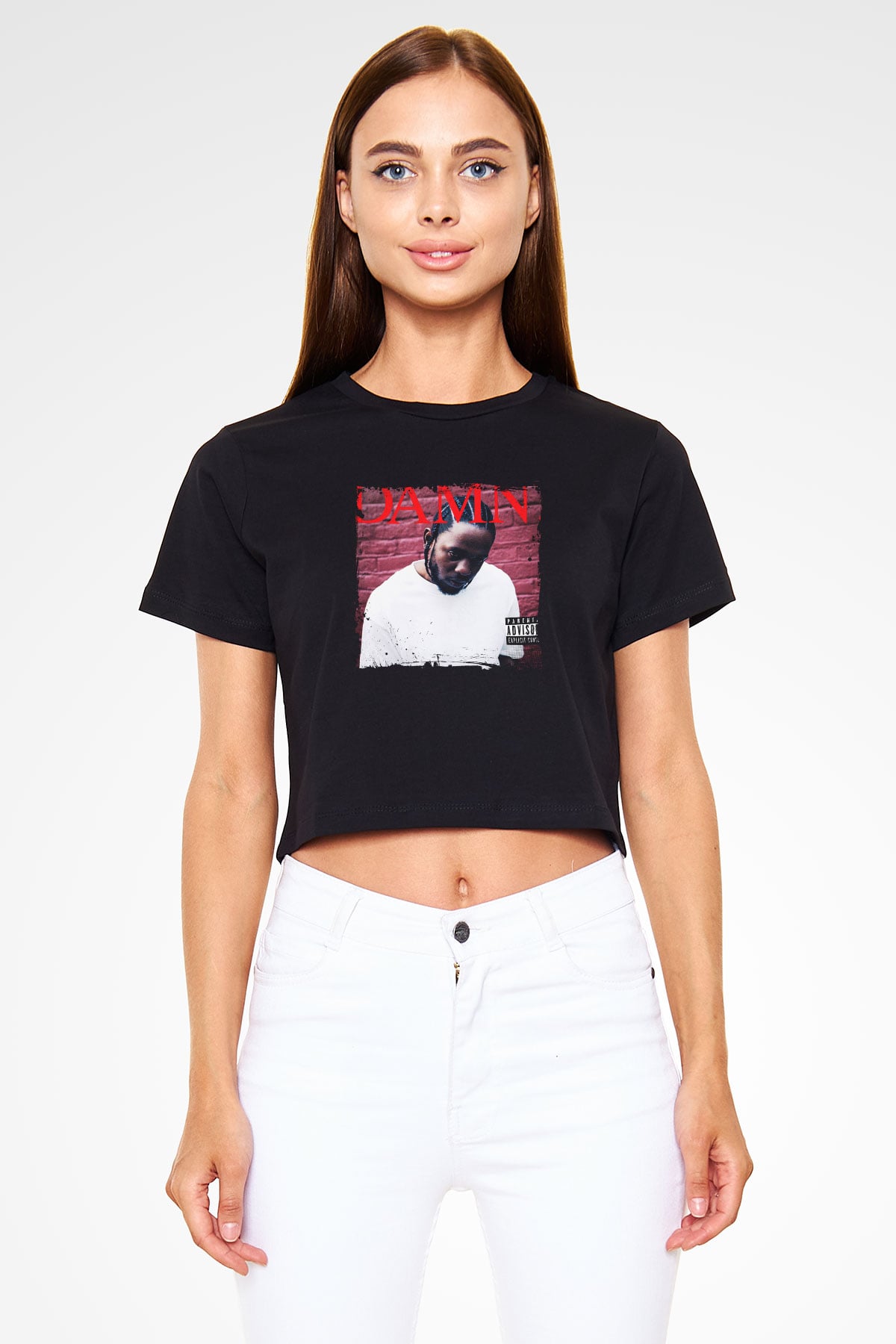 Kendrick Lamar Baskılı Crop Top Siyah Kadın Tişört