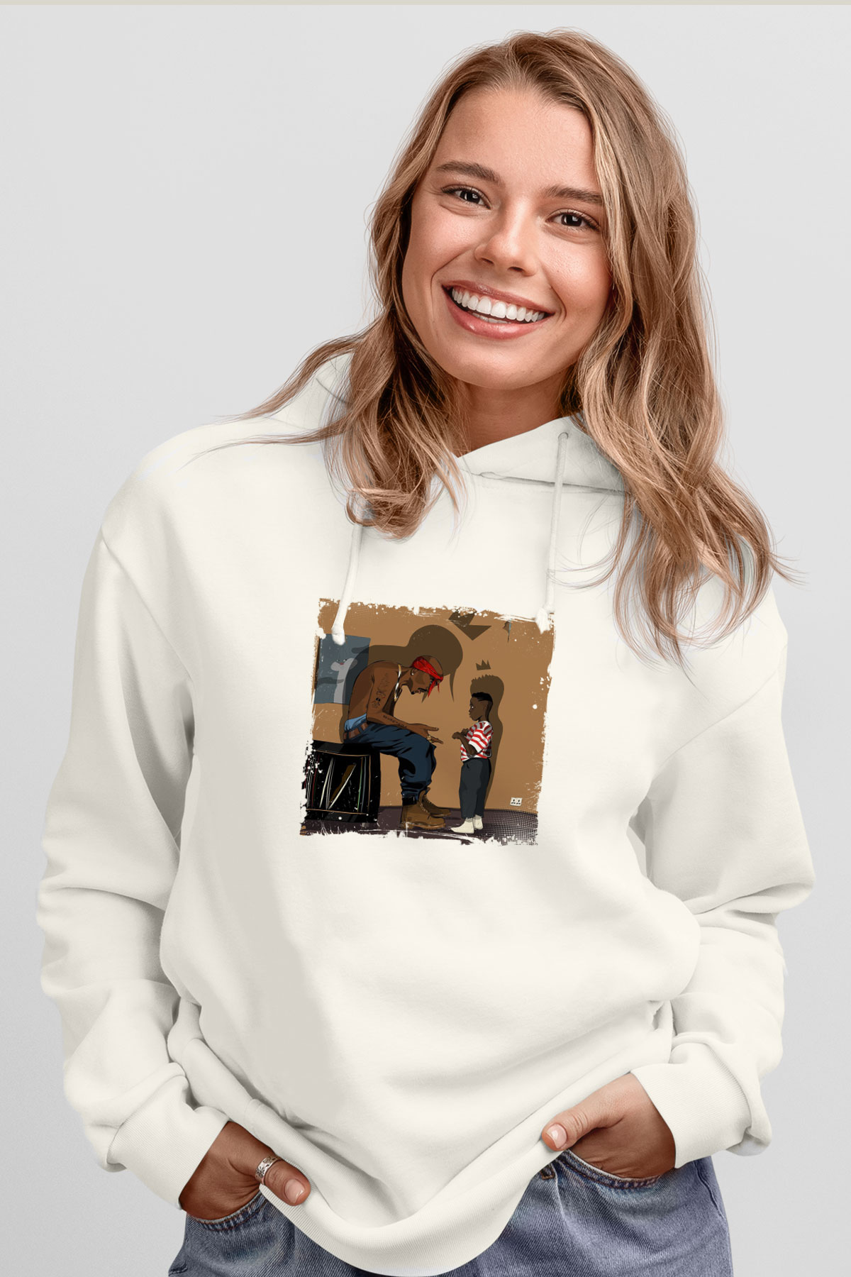 Kendrick Lamar Baskılı Unisex Beyaz Kapüşonlu Sweatshirt
