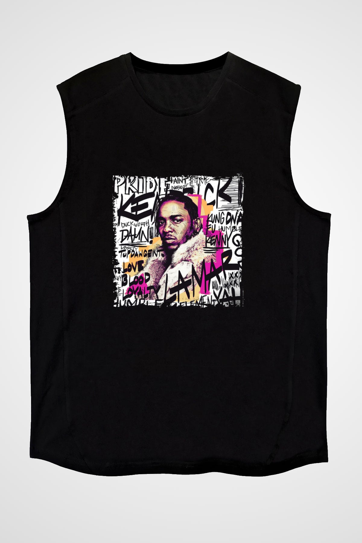 Kendrick Lamar Baskılı Unisex Siyah Kolsuz Tişört