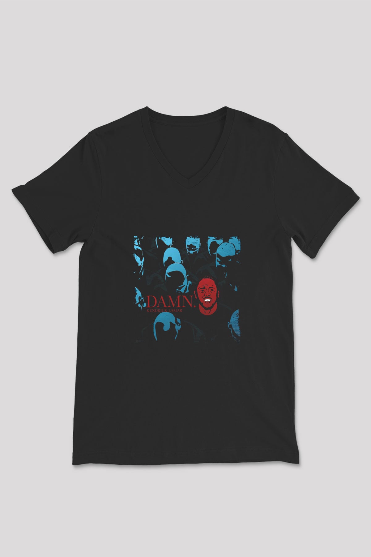 Kendrick Lamar Baskılı Unisex Siyah V Yaka Tişört