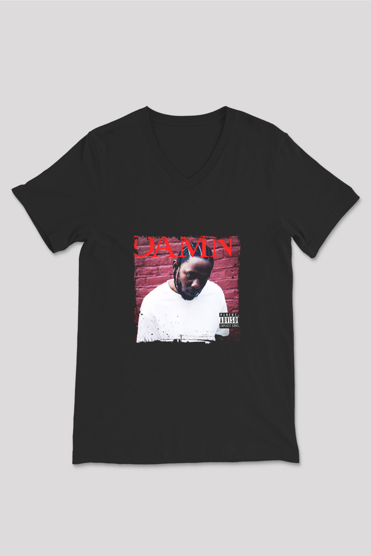 Kendrick Lamar Baskılı Unisex Siyah V Yaka Tişört