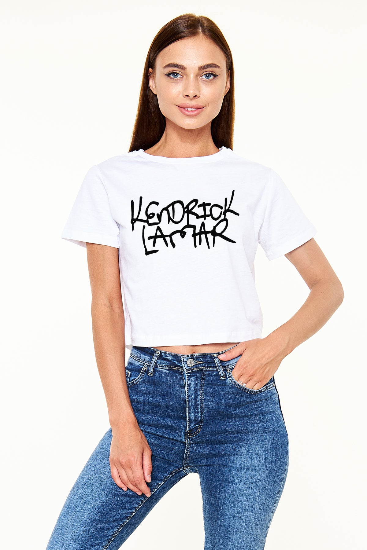 Kendrick Lamar Beyaz Croptop Tişört