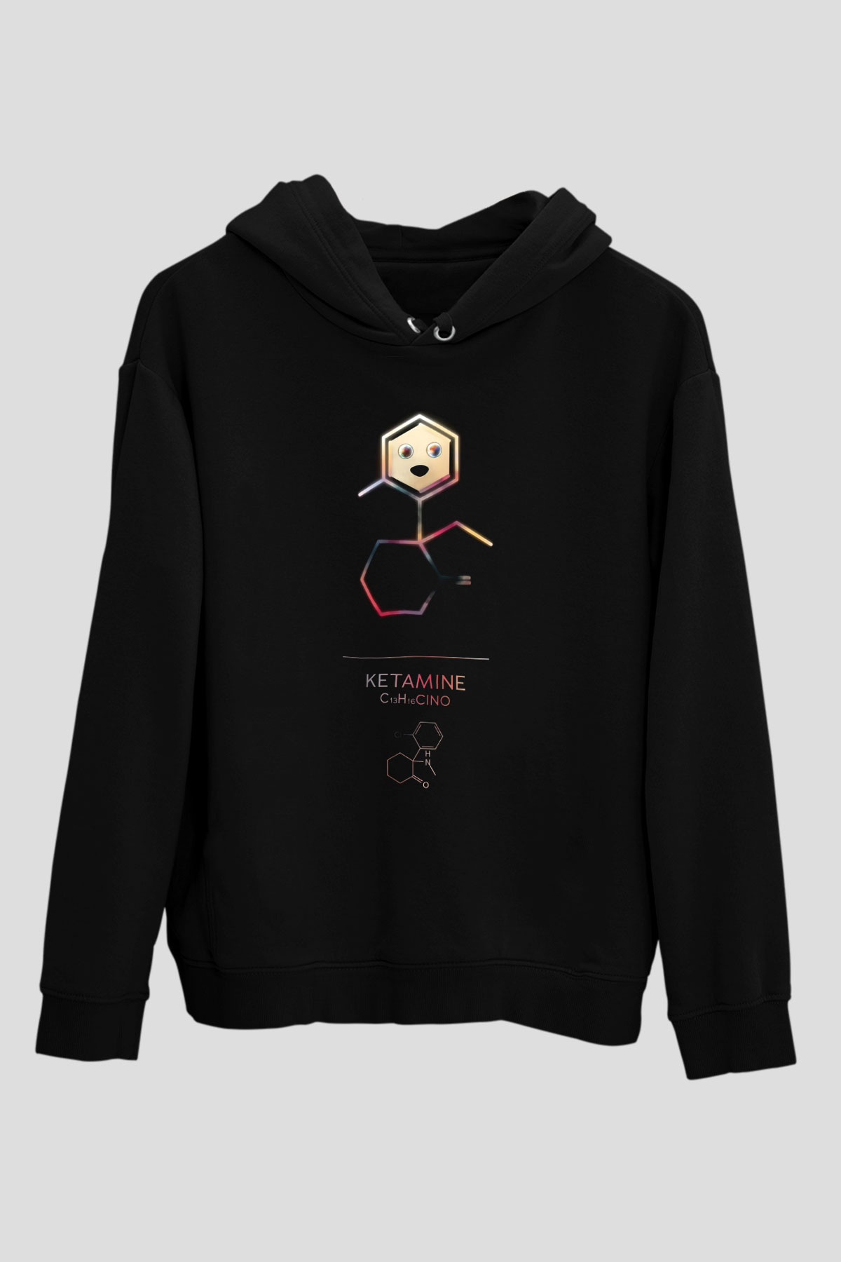 Ketamin Molekülü Baskılı Unisex Siyah Hoodie