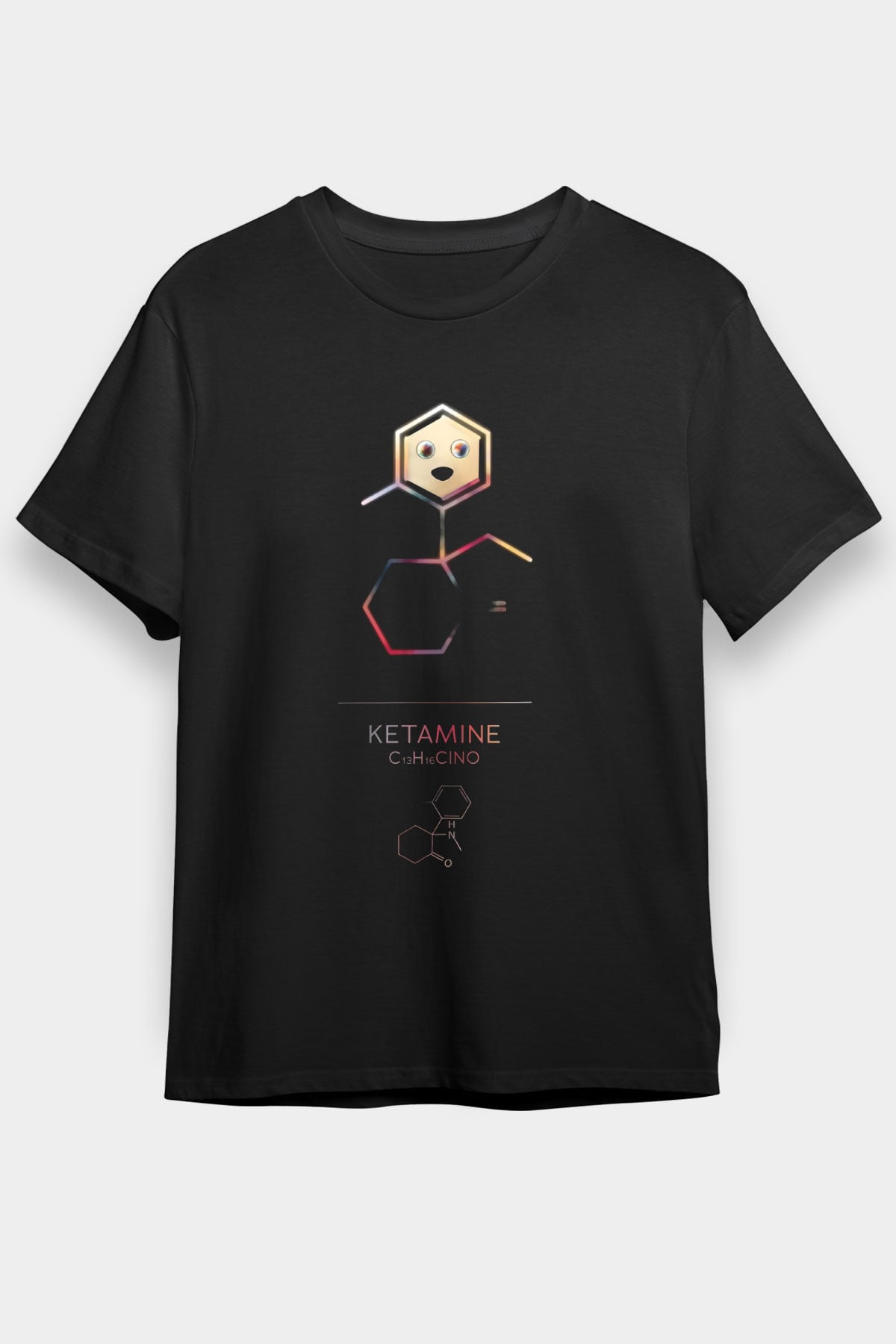 Ketamin Molekülü Baskılı Unisex Siyah Tişört - Tshirt