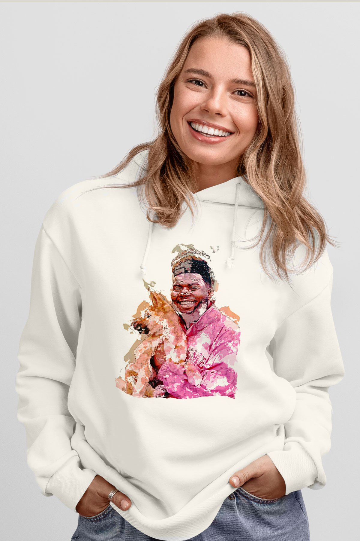 Khalid Baskılı Beyaz Unisex Kapüşonlu Sweatshirt