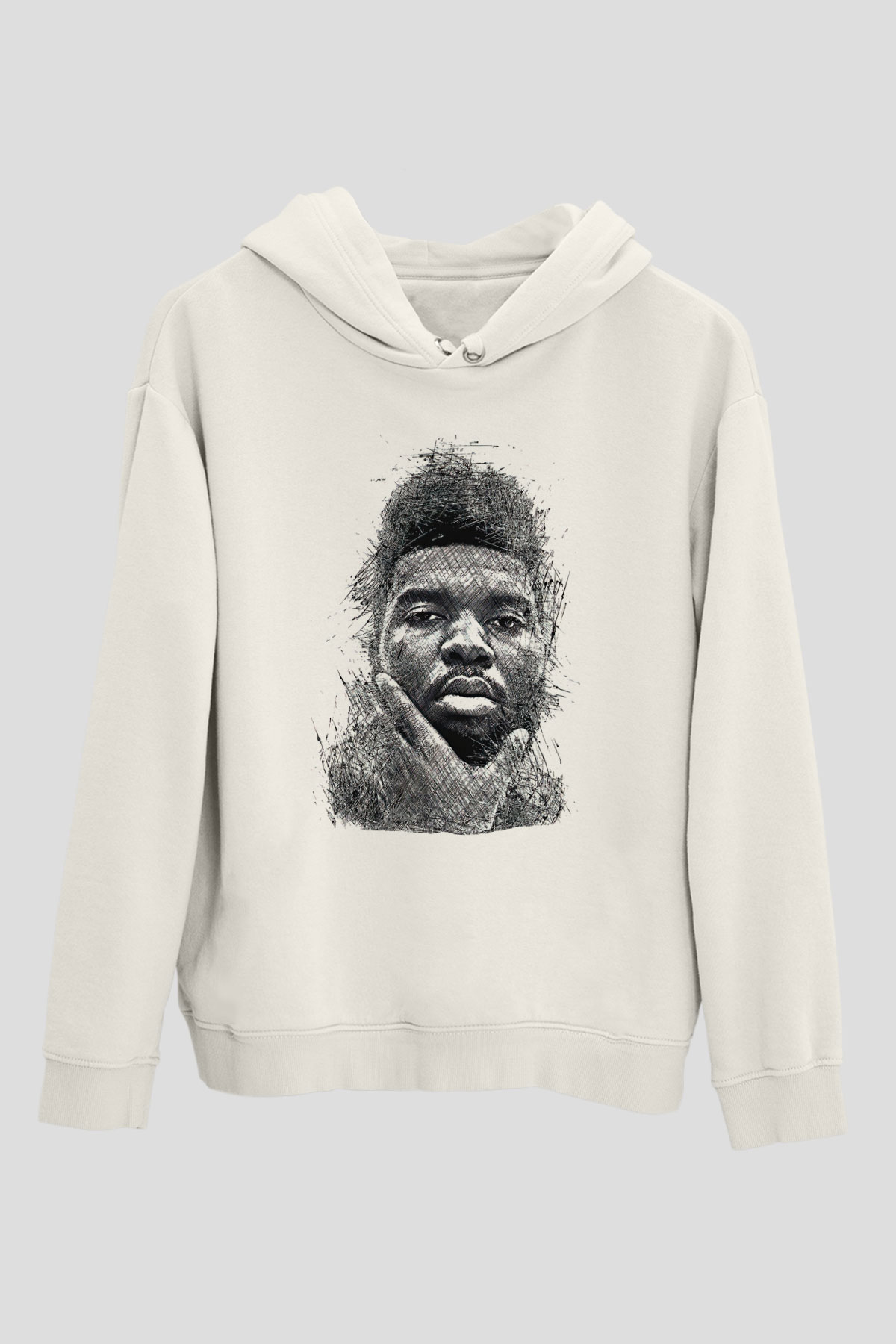 Khalid Baskılı Beyaz Unisex Kapüşonlu Sweatshirt