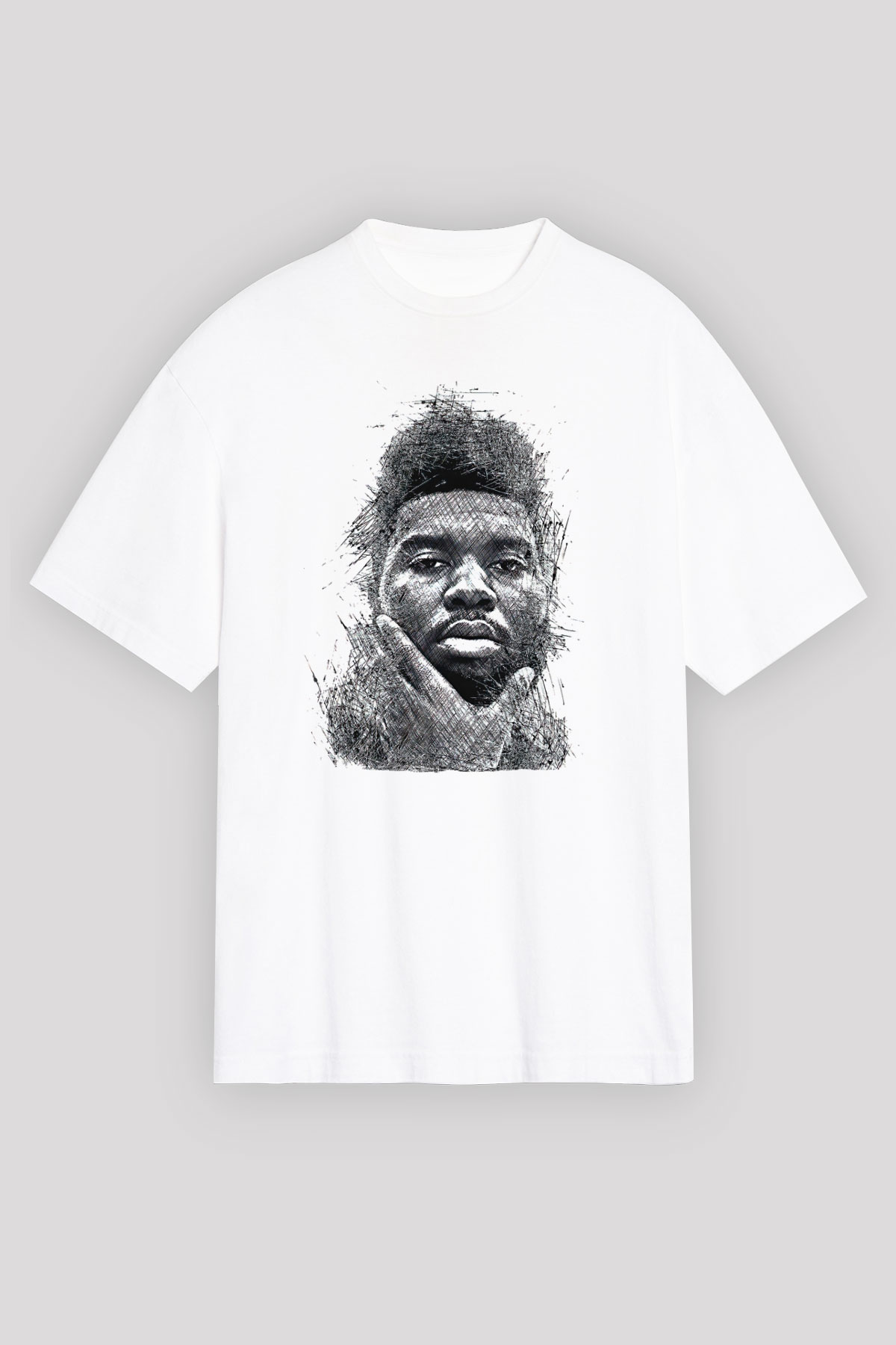 Khalid Baskılı Beyaz Unisex Oversize Tişört - Tshirt