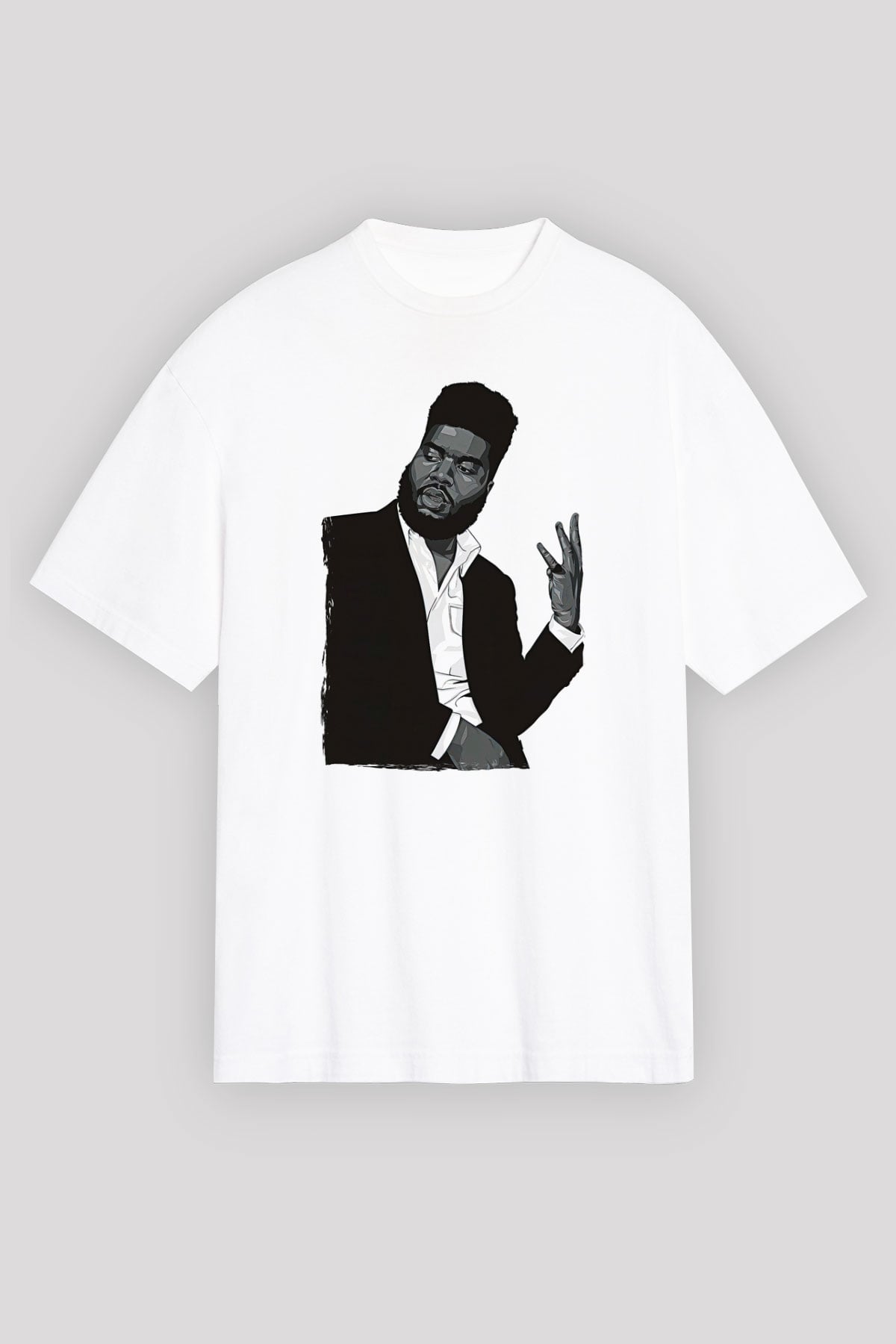 Khalid Baskılı Beyaz Unisex Oversize Tişört - Tshirt