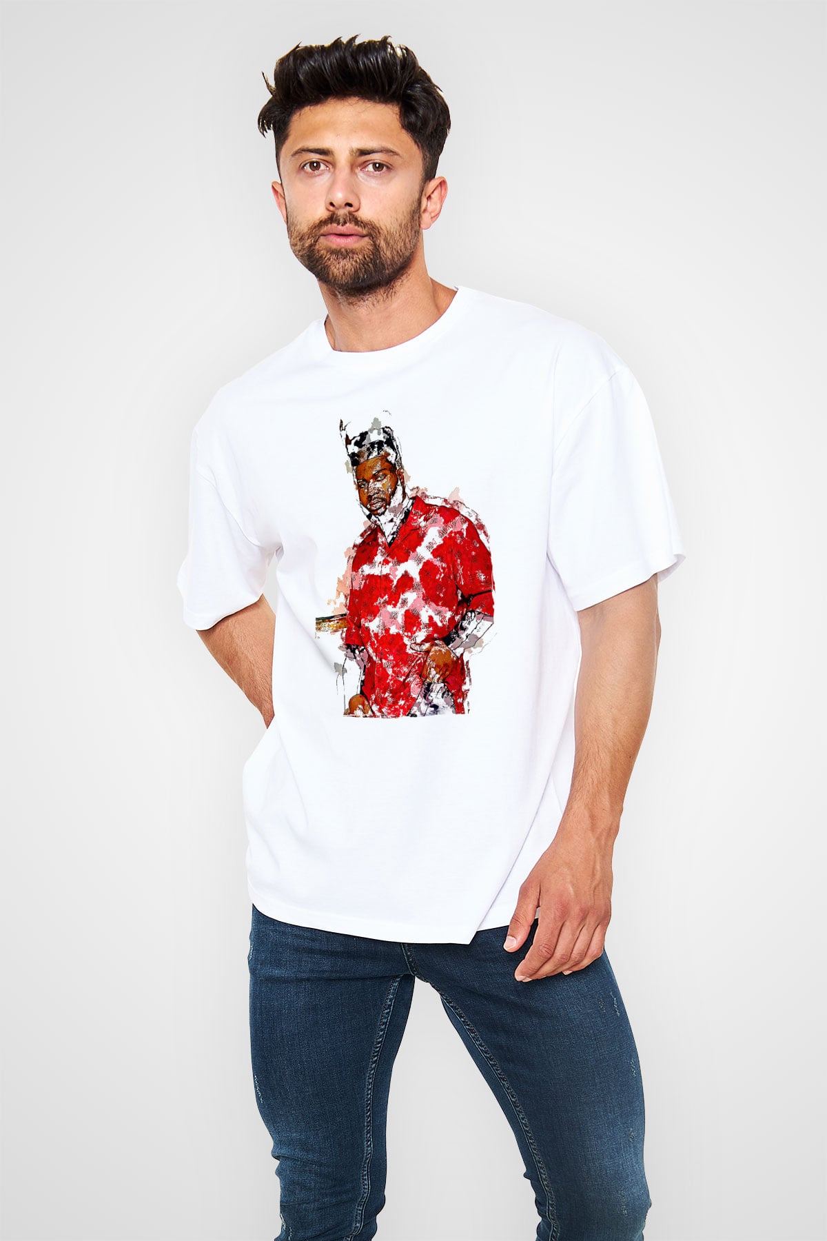 Khalid Baskılı Beyaz Unisex Oversize Tişört - Tshirt