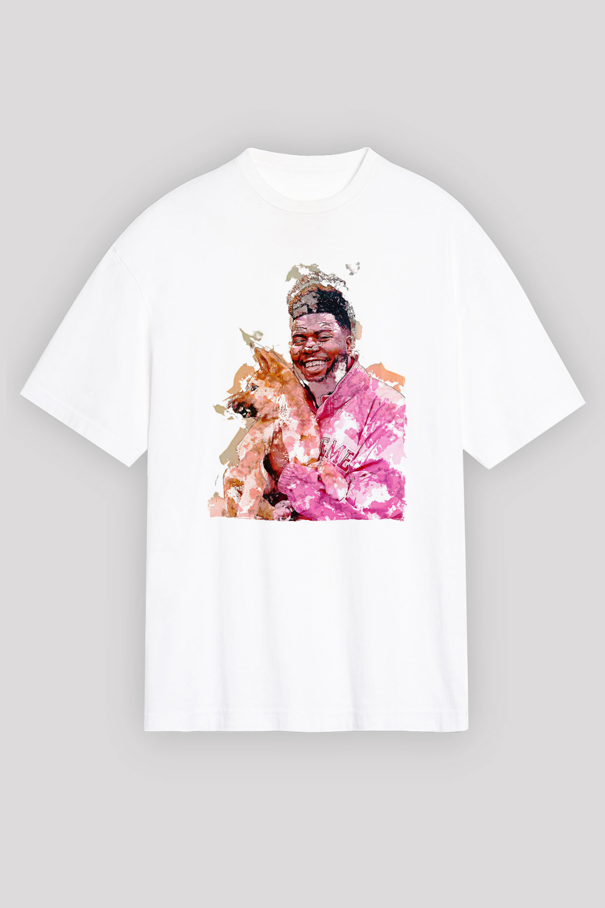 Khalid Baskılı Beyaz Unisex Oversize Tişört - Tshirt