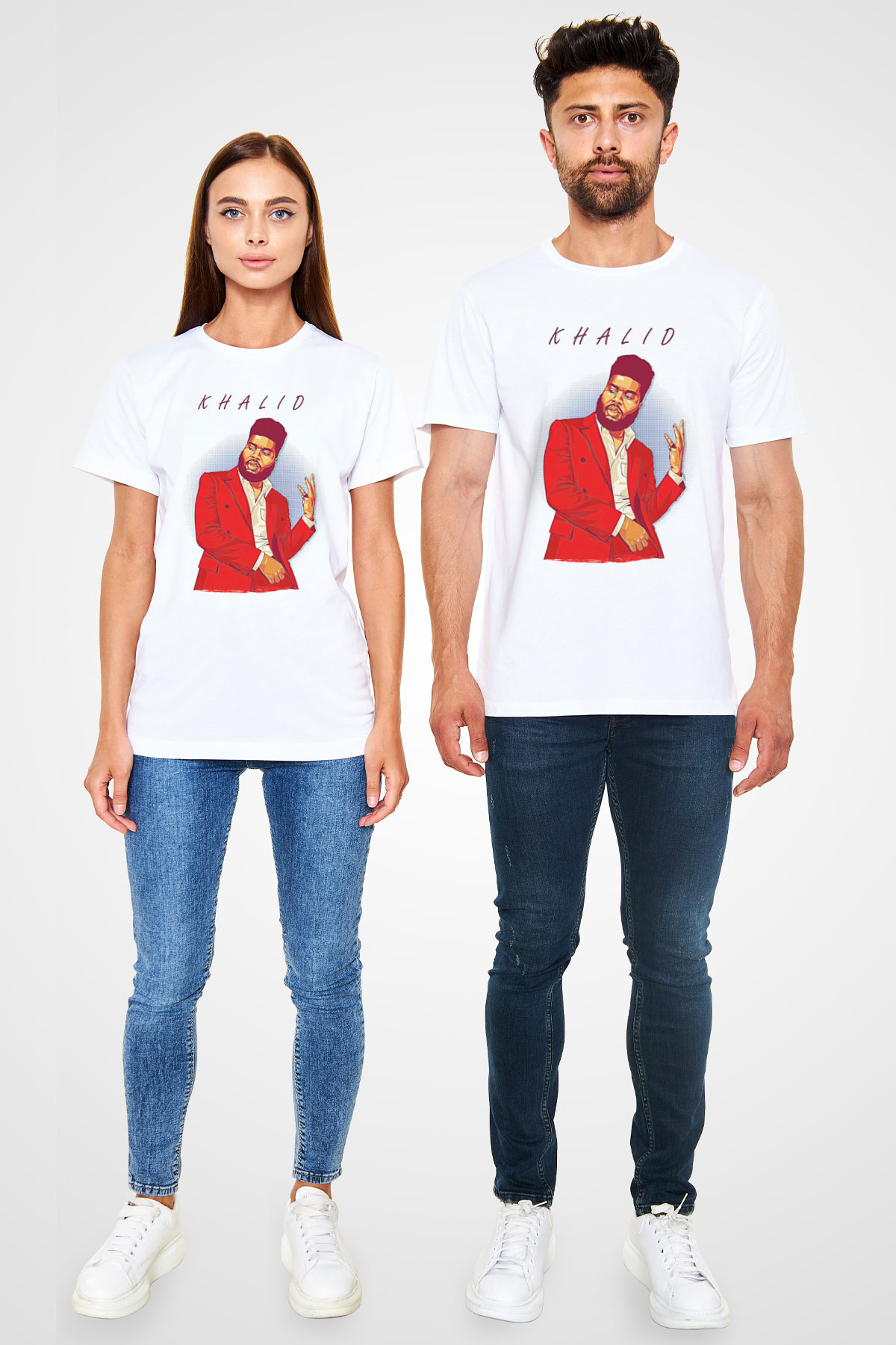 Khalid Baskılı Unisex Beyaz Tişört - Tshirt