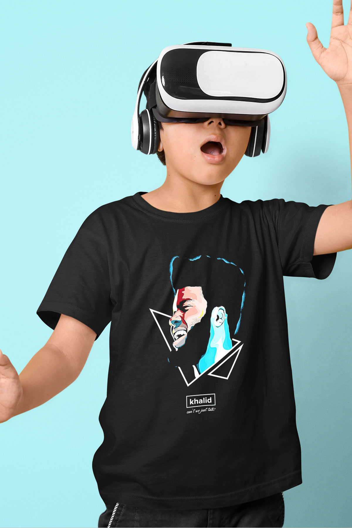 Khalid Baskılı Unisex Siyah Çocuk Tişört - Tshirt