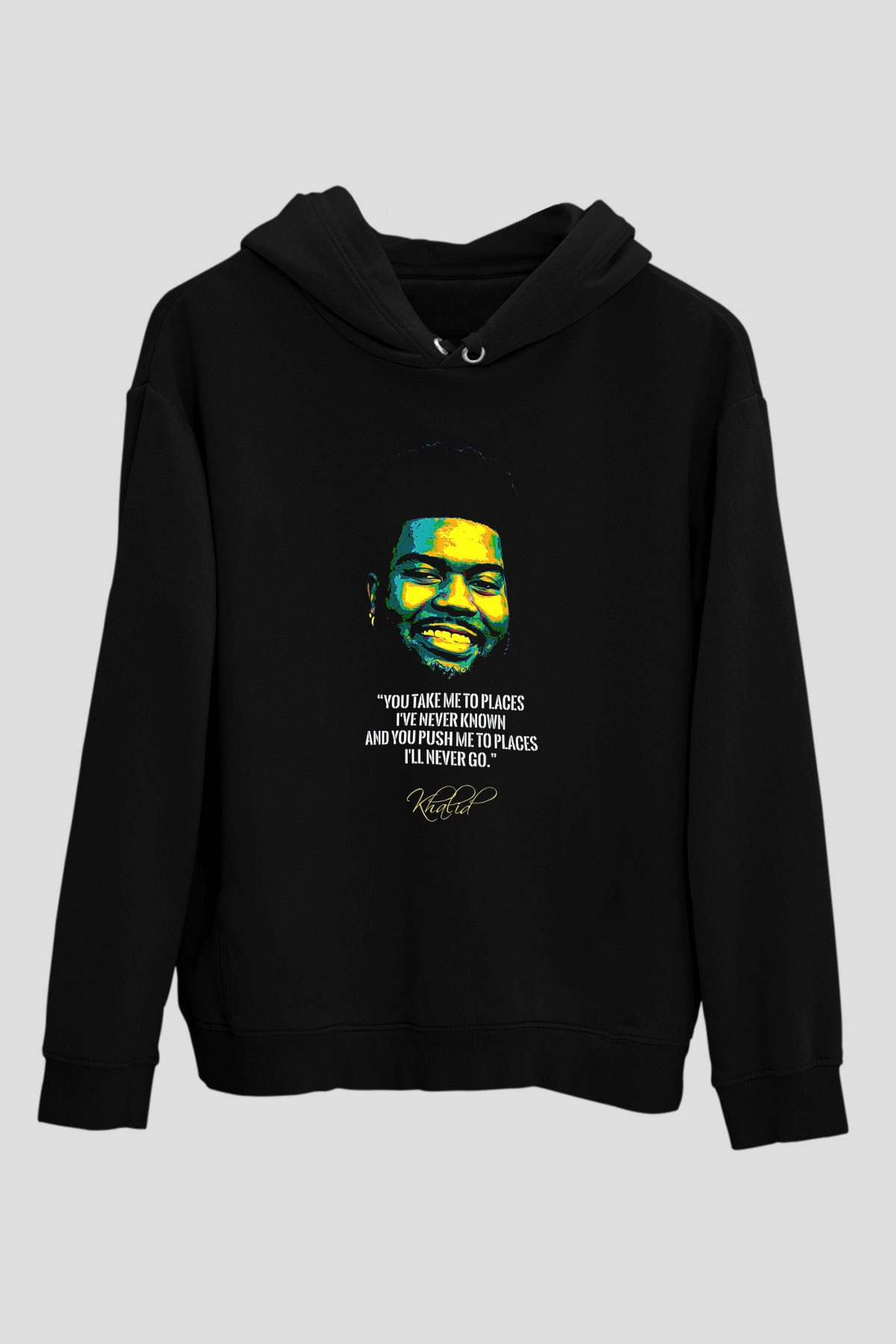 Khalid Baskılı Unisex Siyah Hoodie