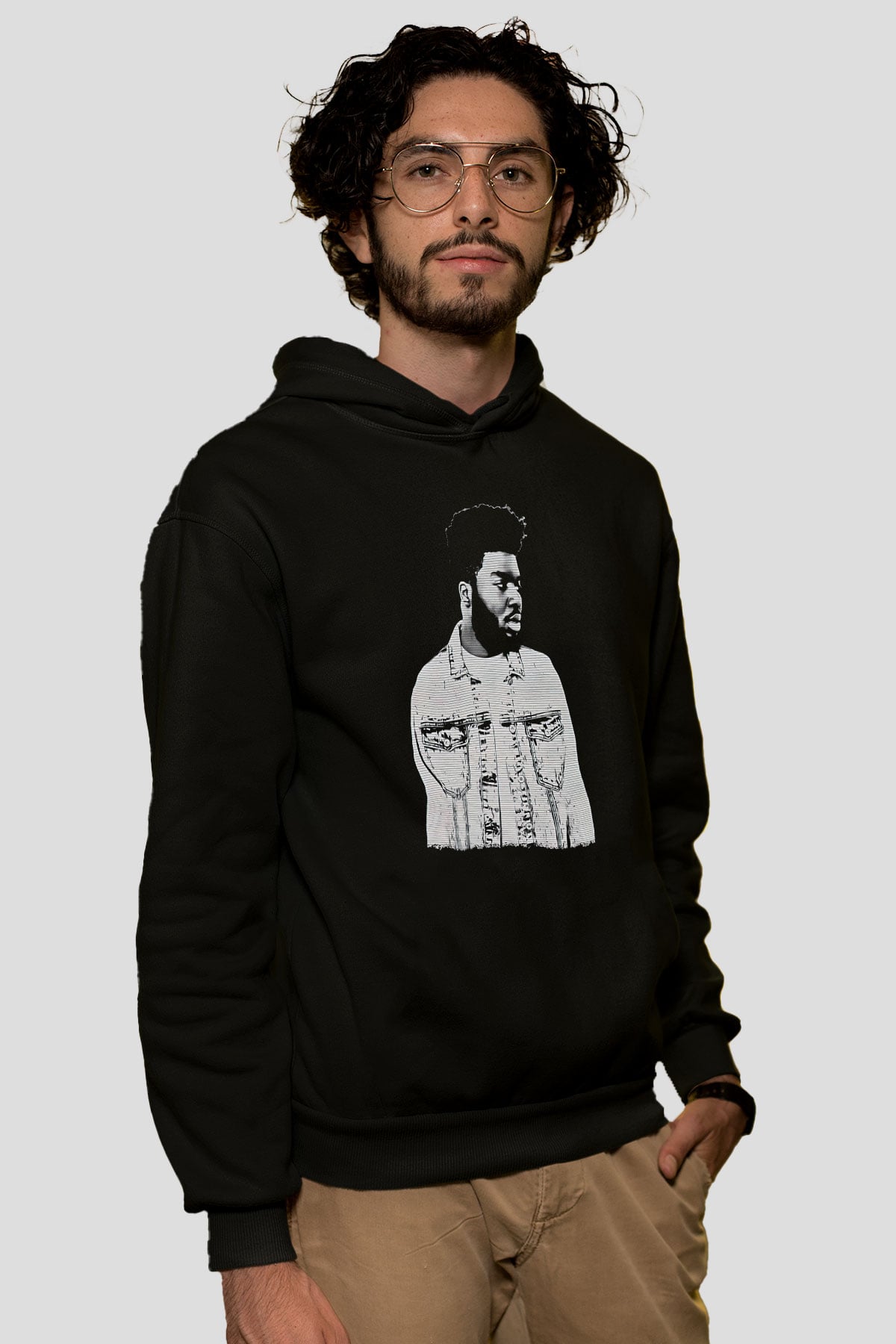 Khalid Baskılı Unisex Siyah Hoodie