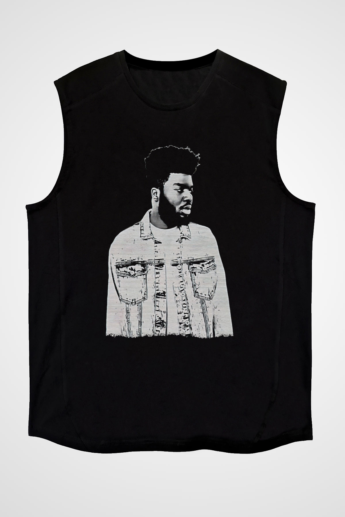 Khalid Baskılı Unisex Siyah Kolsuz Tişört - Tshirt
