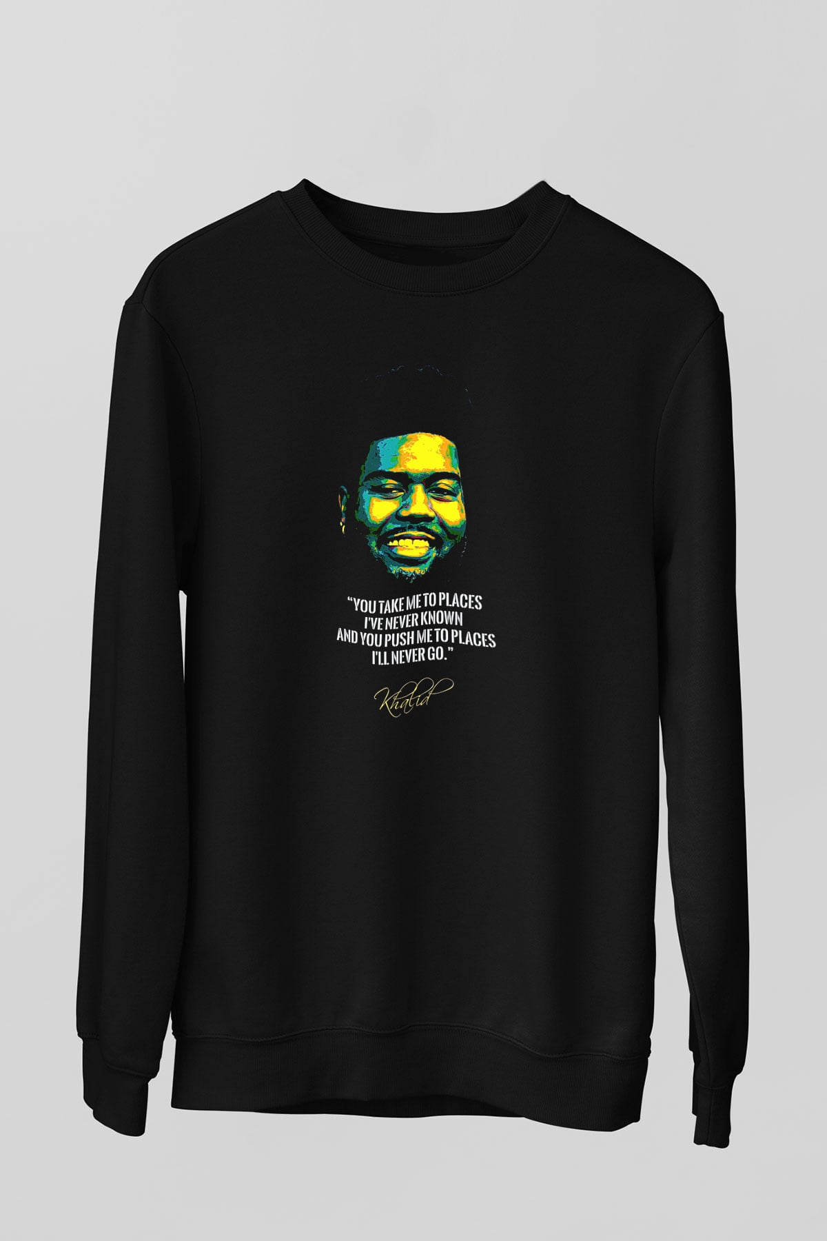 Khalid Baskılı Unisex Siyah Sweatshirt