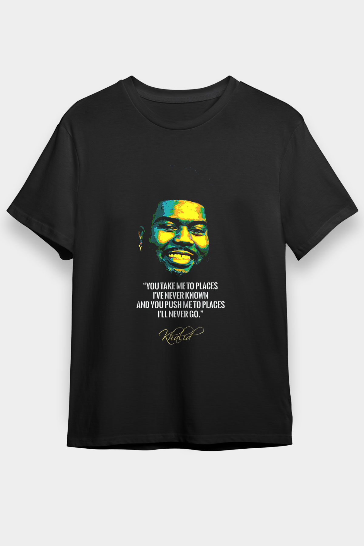 Khalid Baskılı Unisex Siyah Tişört - Tshirt