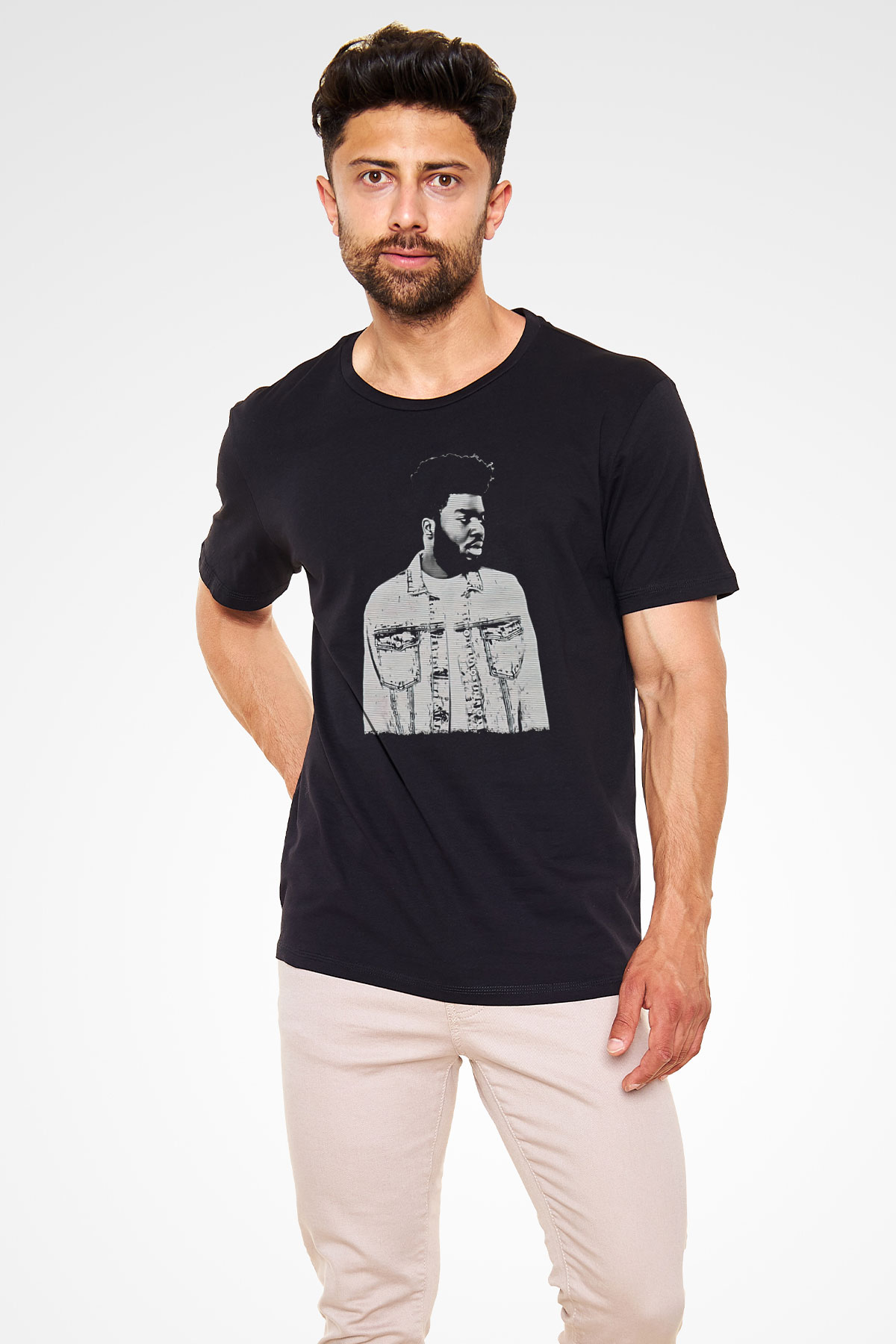 Khalid Baskılı Unisex Siyah Tişört - Tshirt